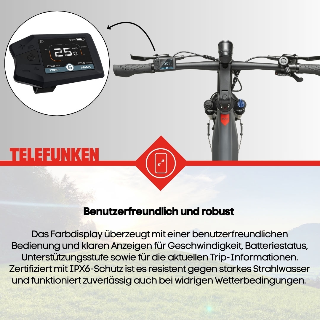 Telefunken E-Bike »SUV700«, 10 Gang, Shimano, Mittelmotor 250 W, (29 Zoll, Straßenzulassung, Scheibenbremsen), Pedelec, Elektrofahrrad für Herren u. Damen, Trekkingrad