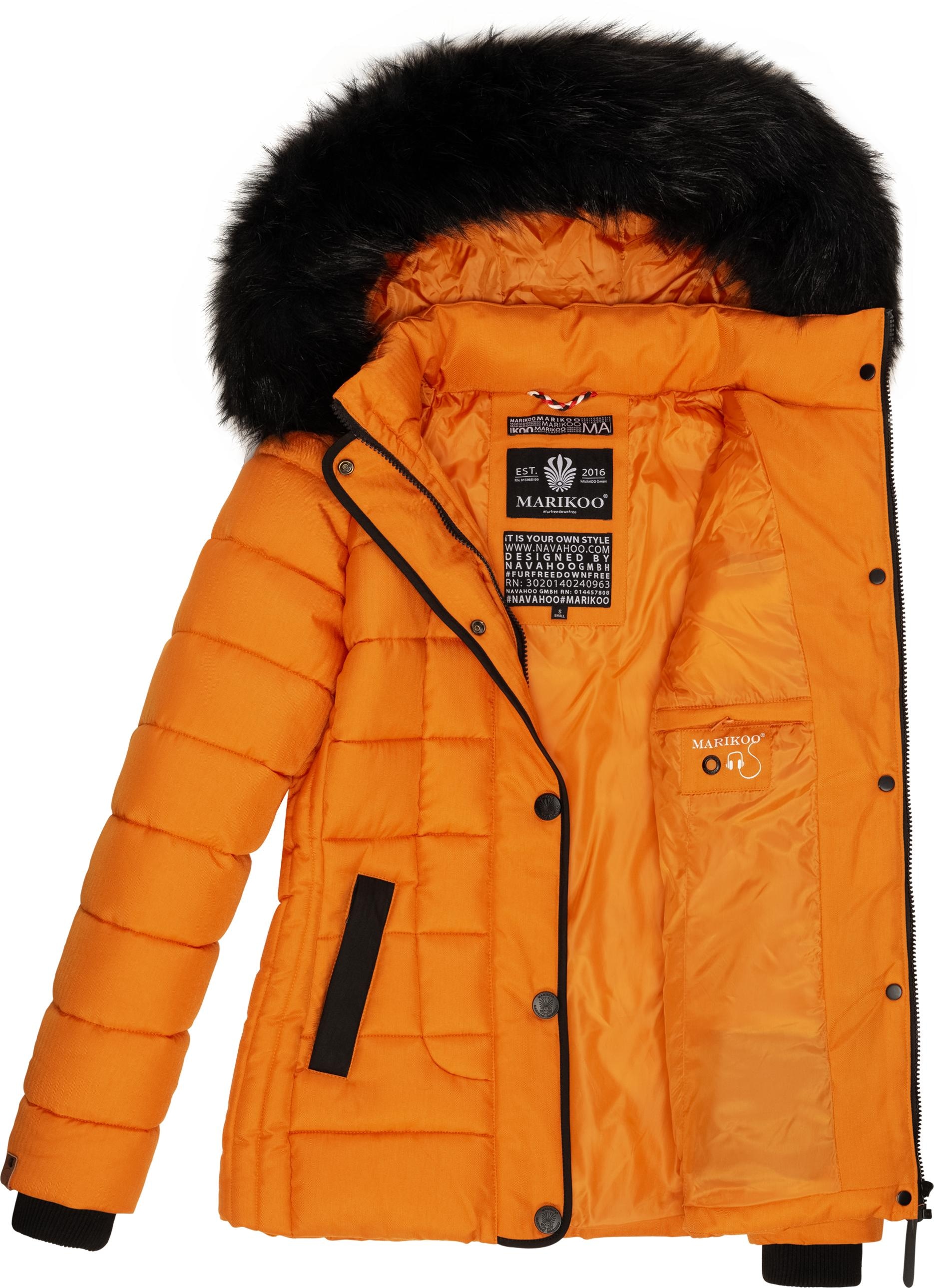 Marikoo Steppjacke »Unique«, mit Kapuze, modische Winterjacke mit Kunstpelz-Kapuze