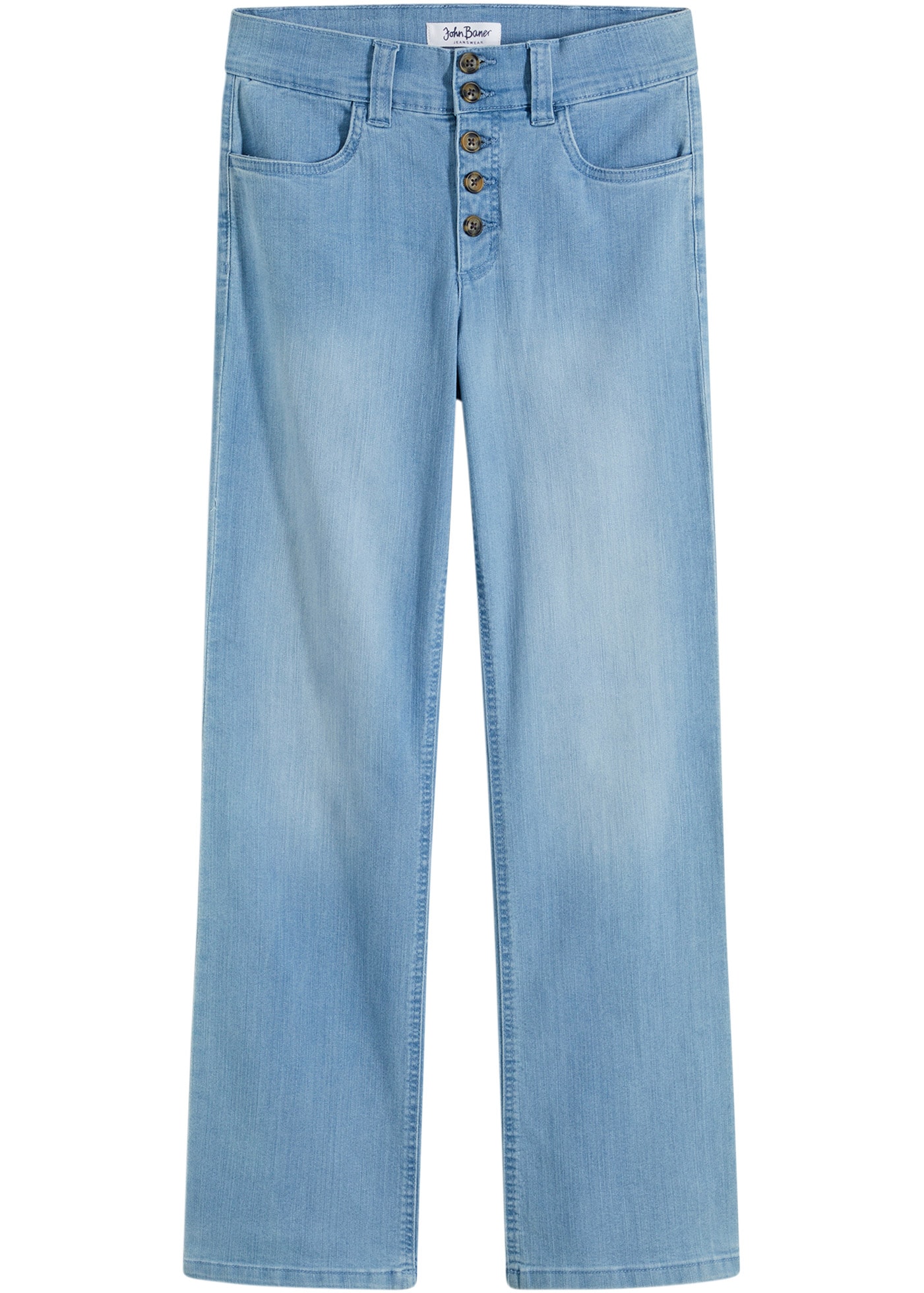 bonprix Straight-Jeans »Straight-Jeans High Waist, Stretch« mit Taschen und Knopfleiste vorn