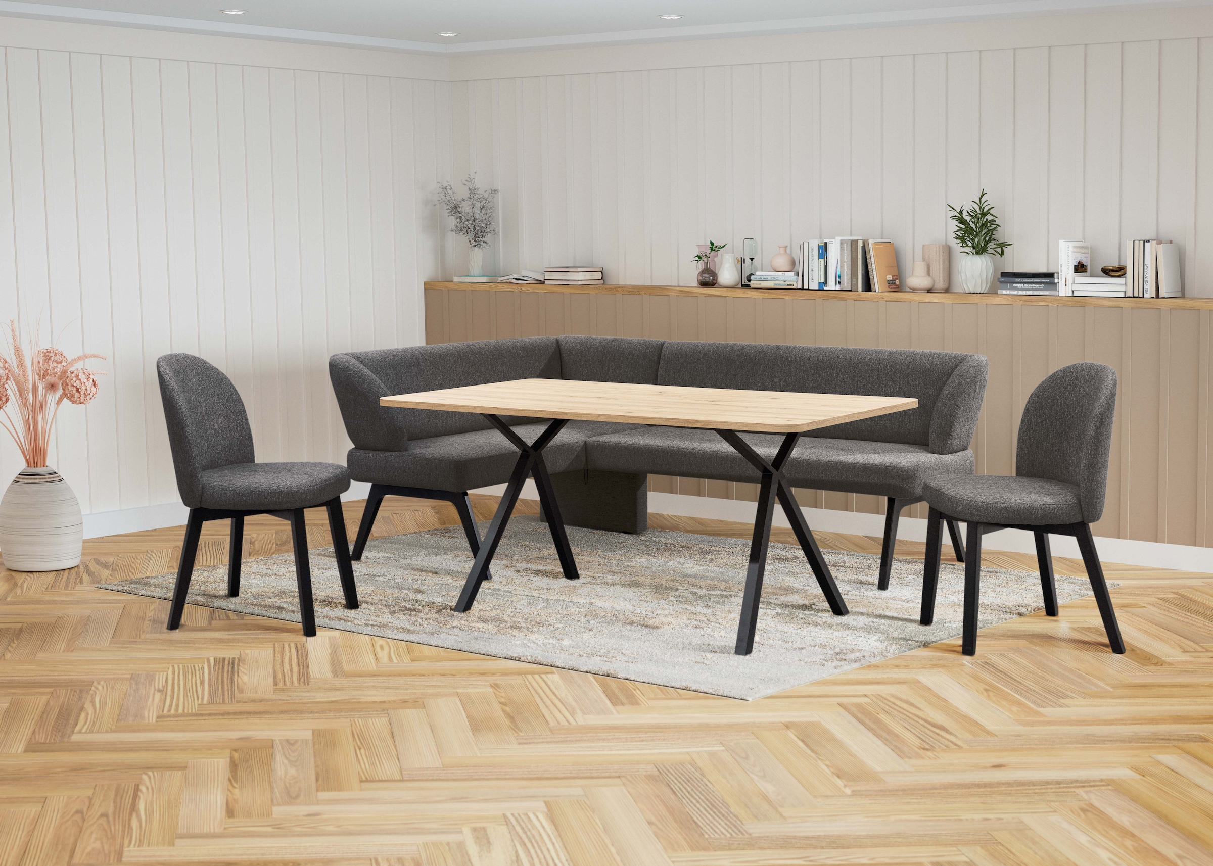 Home affaire Eckbankgruppe »Aretha Essecke, Sitzgruppe, Eckbank, Küchenbank«, (Set, 4 tlg., 4er), Esszimmer Sitzgruppe, Tisch, Stühle und Bank gepolstert, Nosagfederung