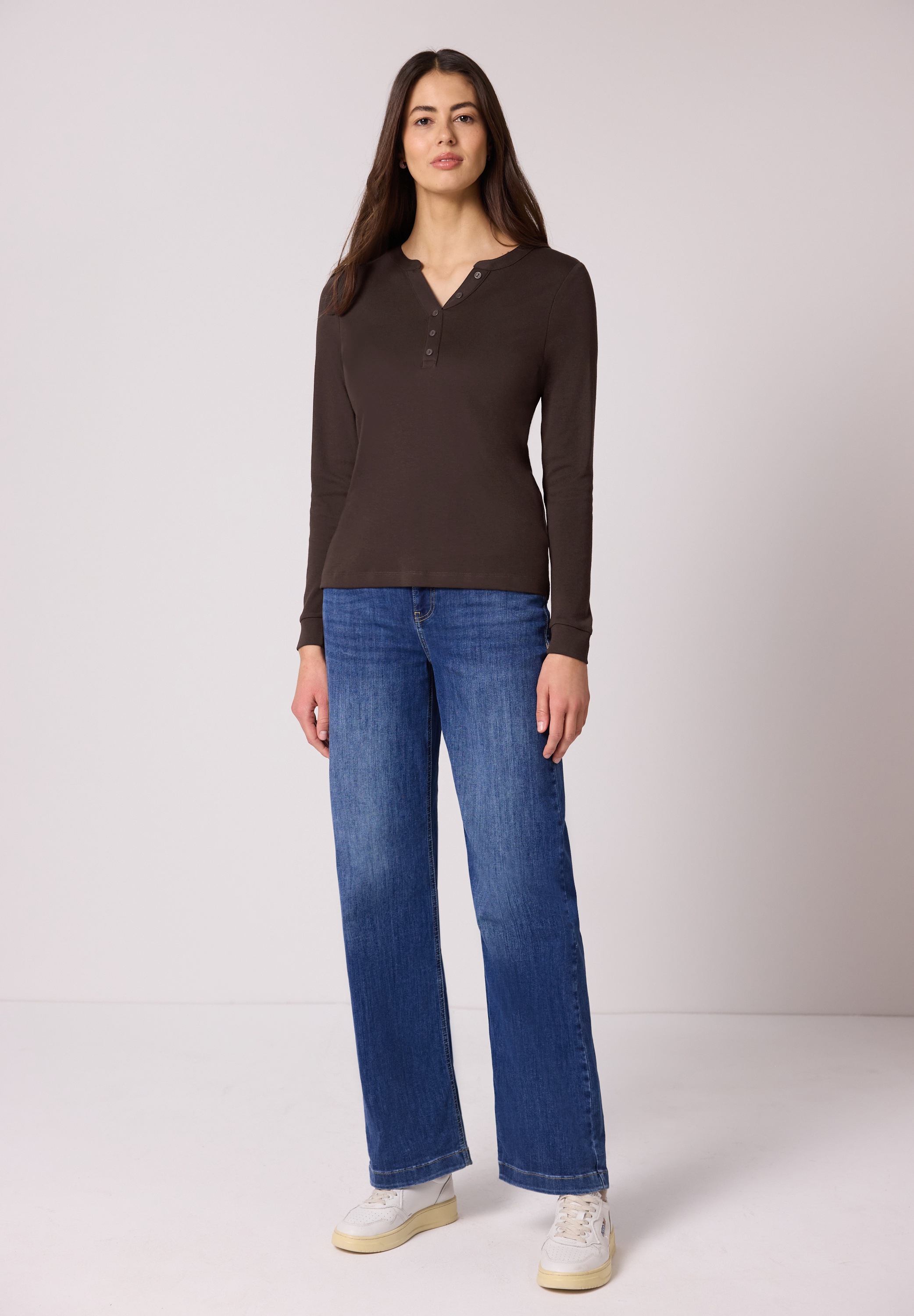 Langarmshirt STREET ONE, Damen, Gr. 44, molten earth, Web, 50% Baumwolle, 50% Modal, unifarben, normal normal, Rundhals, Bündchen, Shirts Langarmshirt, im Tunika-Style 2