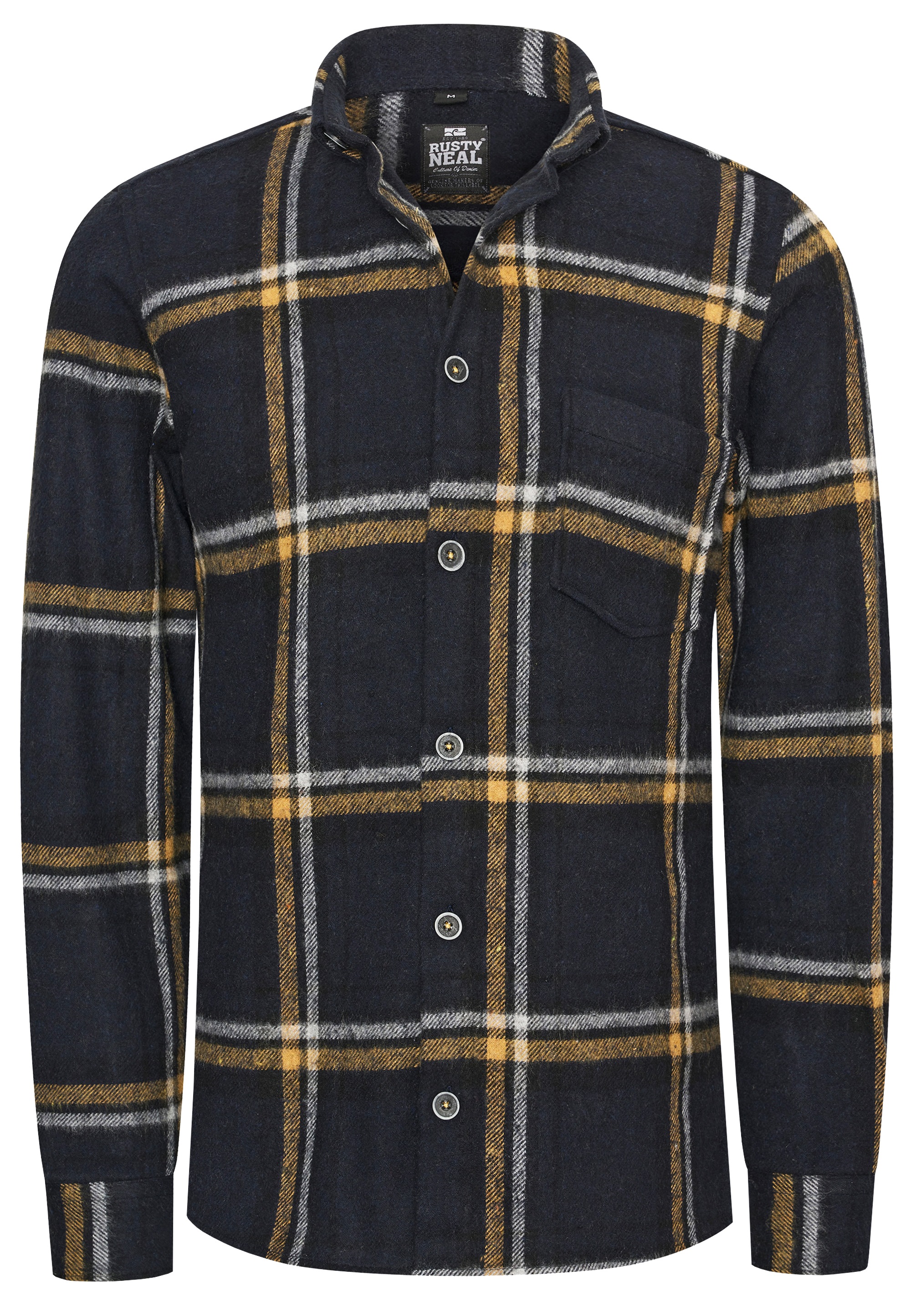 Langarmhemd RUSTY NEAL, Herren, Gr. S, EURO-Größen, blau (dunkelblau, meliert), 65% Polyacryl, 20% Polyester, 15% Baumwolle, kariert, Hemden, im trendigen Holzfäller-Look 2