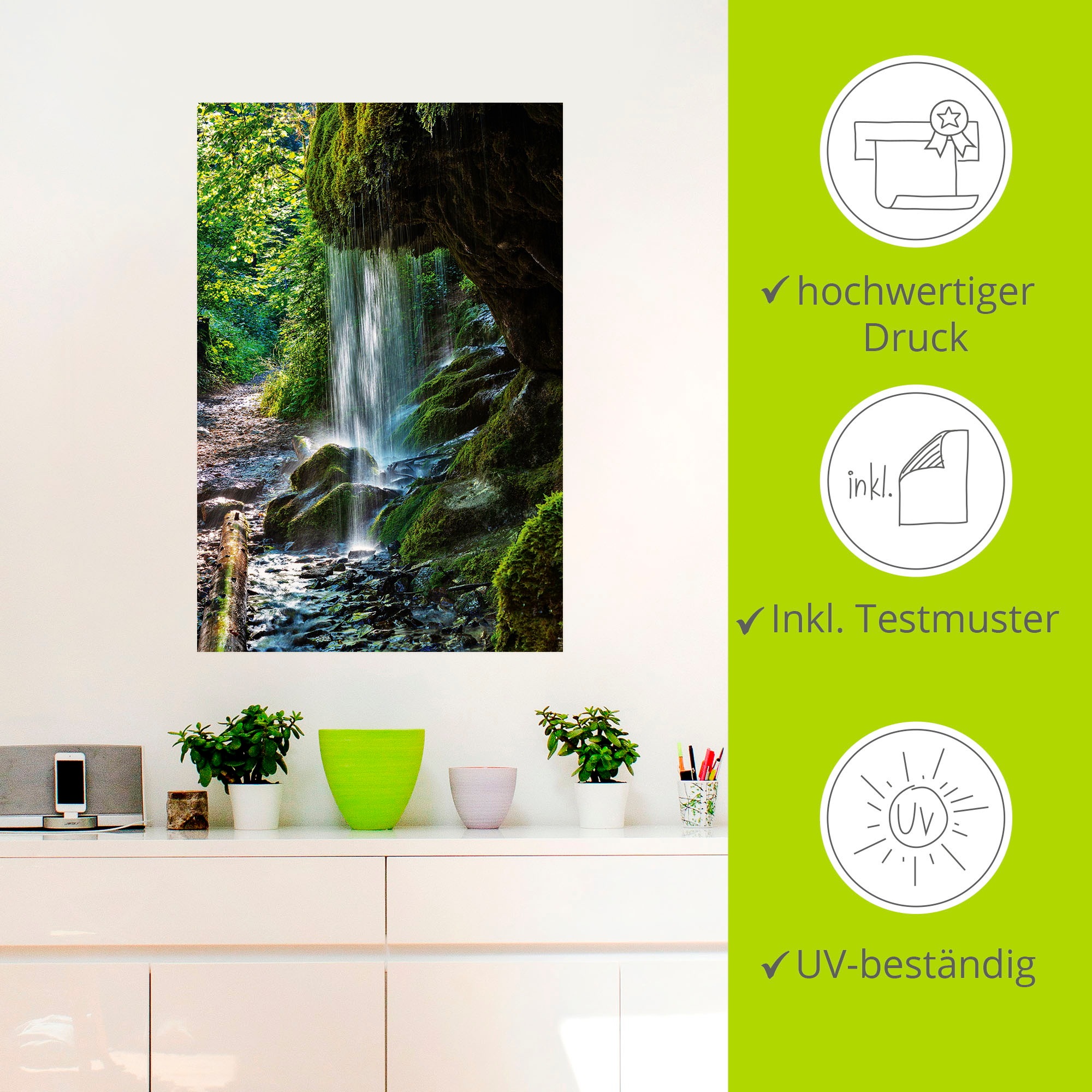 Artland Wandbild »Moosbedeckter Wasserfall«, Wasserfallbilder, (1 St.), als Alubild, Outdoorbild, Leinwandbild, Wandaufkleber, versch. Größen