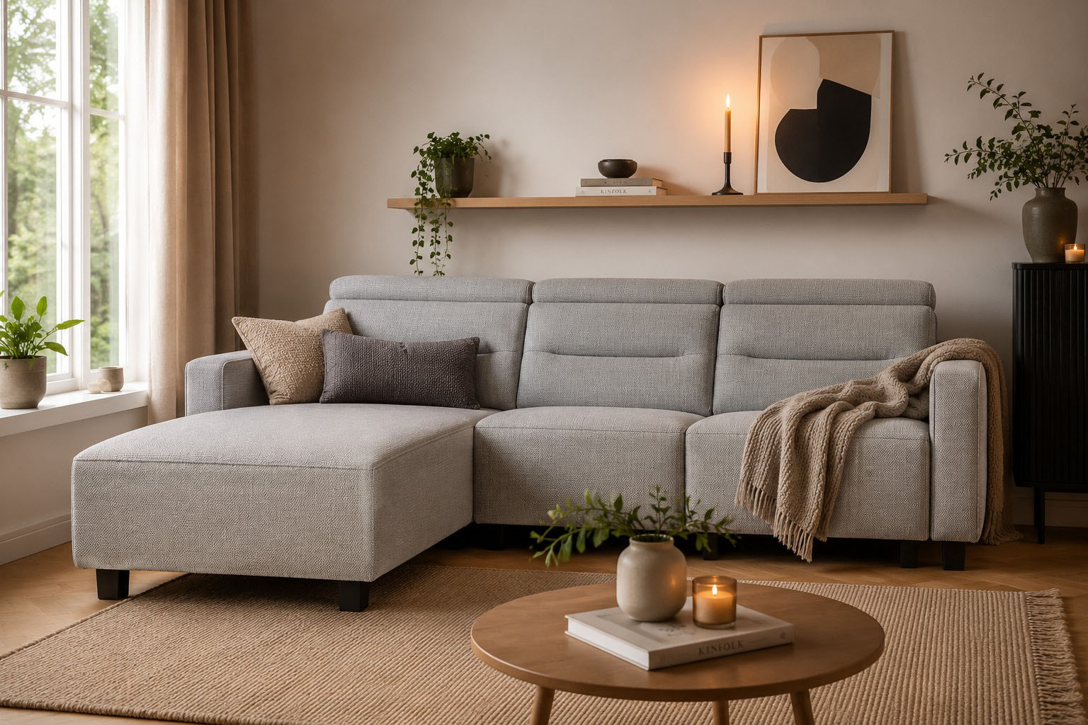OTTO home Ecksofa "CARPARI Webstoff,L-Form,224 cm, man./elektr. Relaxfunktion" (USB A/C), sowie Kopfteilverstellung