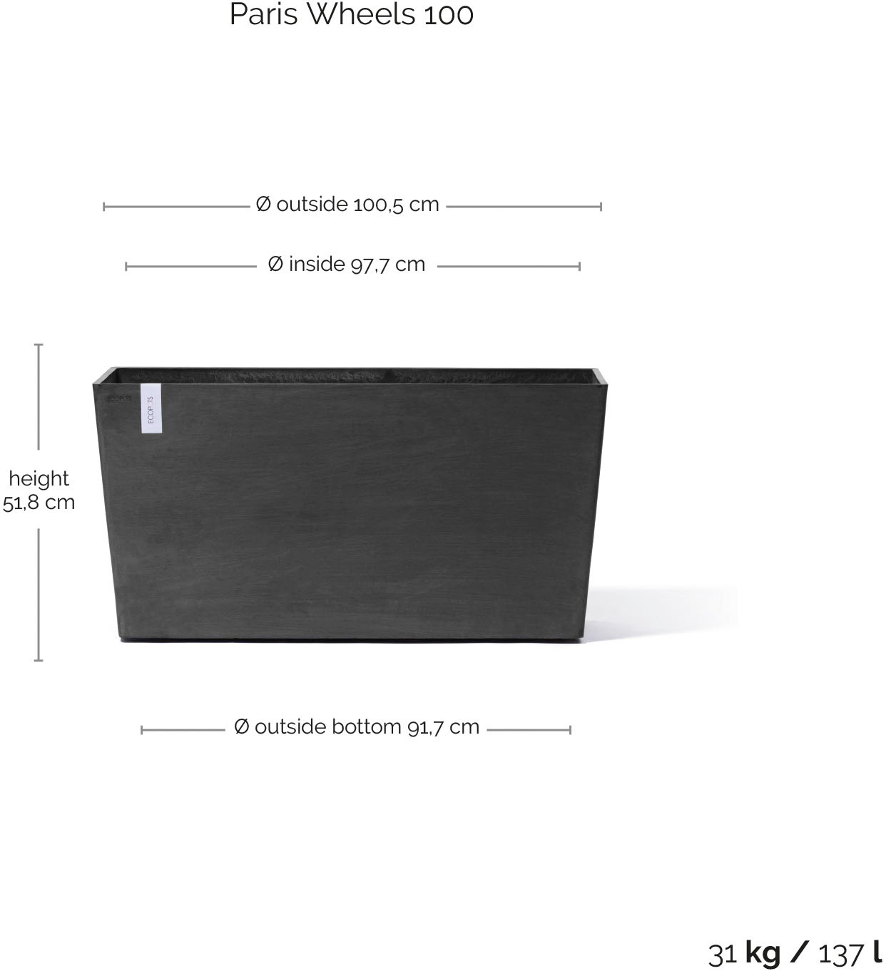 ECOPOTS Blumentopf »Paris« BxTxH: 100x40x50 cm