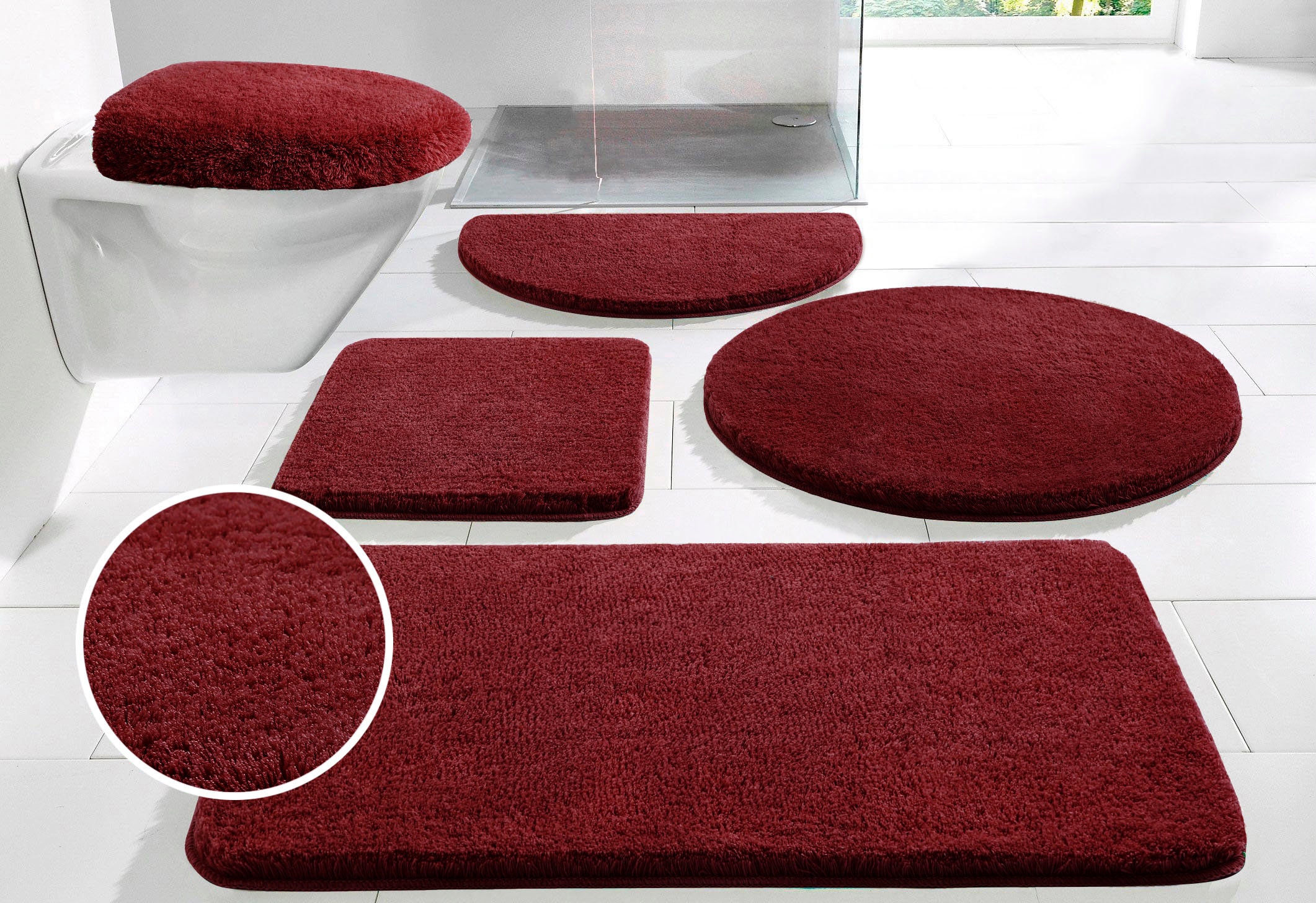 OTTO home Badematte "Merida, Badvorleger, Badezimmer Teppich" Höhe 32 mm rutschhemmend beschichtet fußbodenheizungsgeeignet schnell trocknend strapazierfähig Badteppich, Uni Farben, rechteckig, rund & als 2-tlg. Set erhältlich