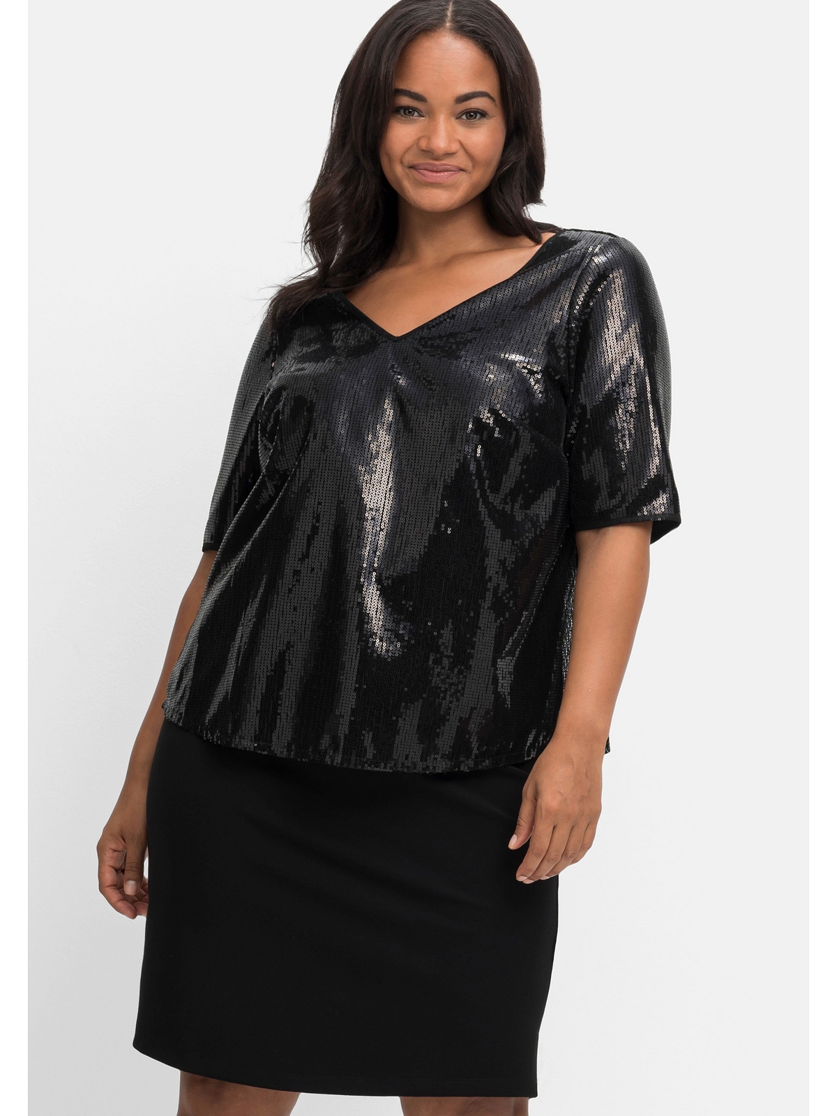 Cocktailkleid »Große Größen«, im Lagenlook, mit Pailletten-Oberteil