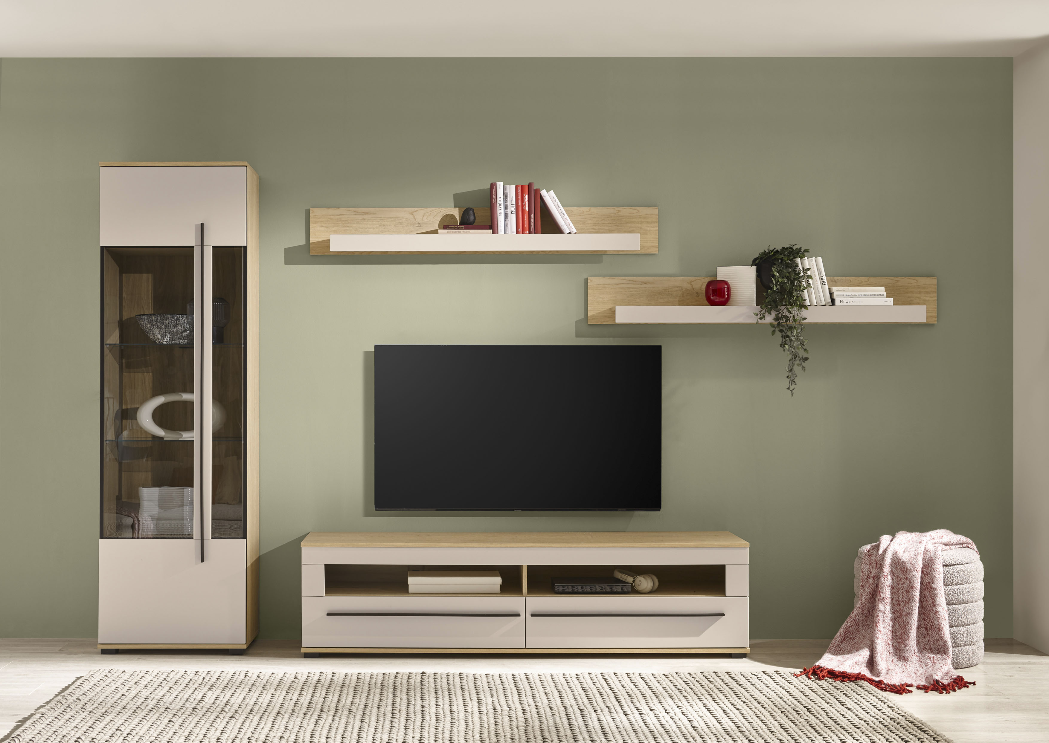 Home affaire Wohnwand "Cantara, Anbauwand, Wohnzimmer-Set, in Eiche Evoke, Weiß oder Kaschmir" Set