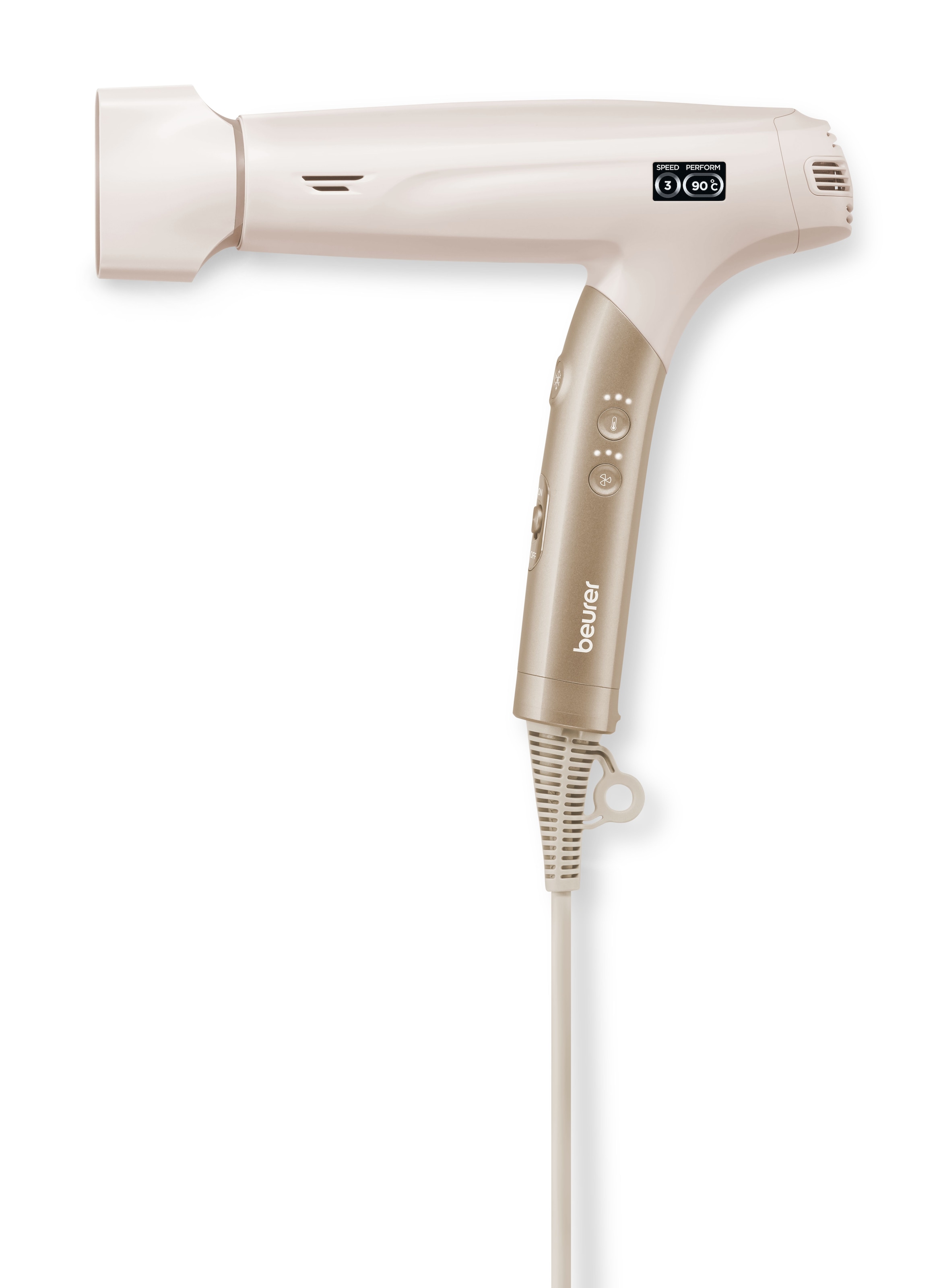 BEURER Kinder Ionic-Haartrockner "HC 150, leistungsstark mit Ionenfunktion & EasyClick Aufsätzen"goldfarben, Kunststoff, B:5,6cm H:25,7cm T:19,6cm,