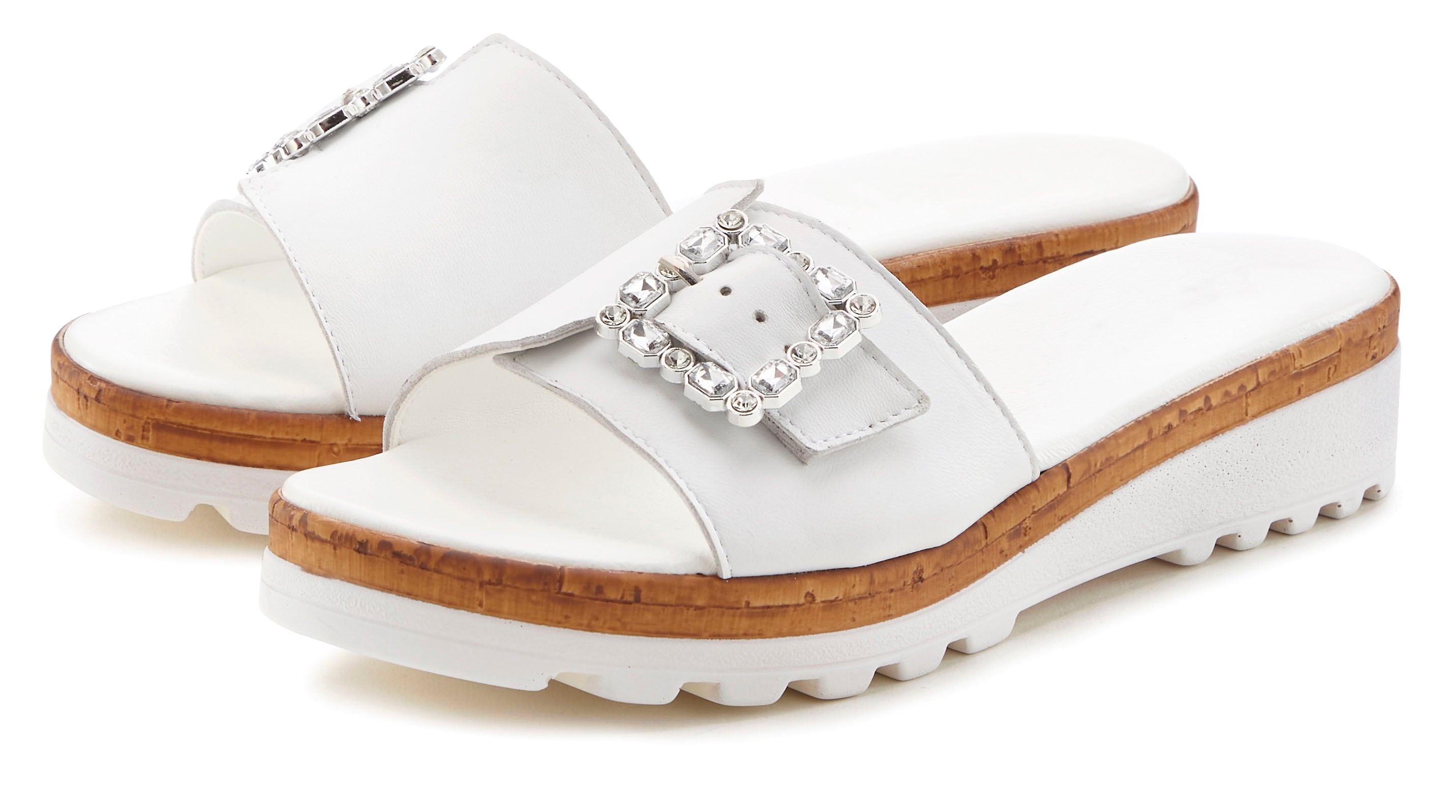 LASCANA Pantolette "Sandale, Sommerschuh, offener Schuh, Mule," aus Leder mit dezentem Keilabsatz