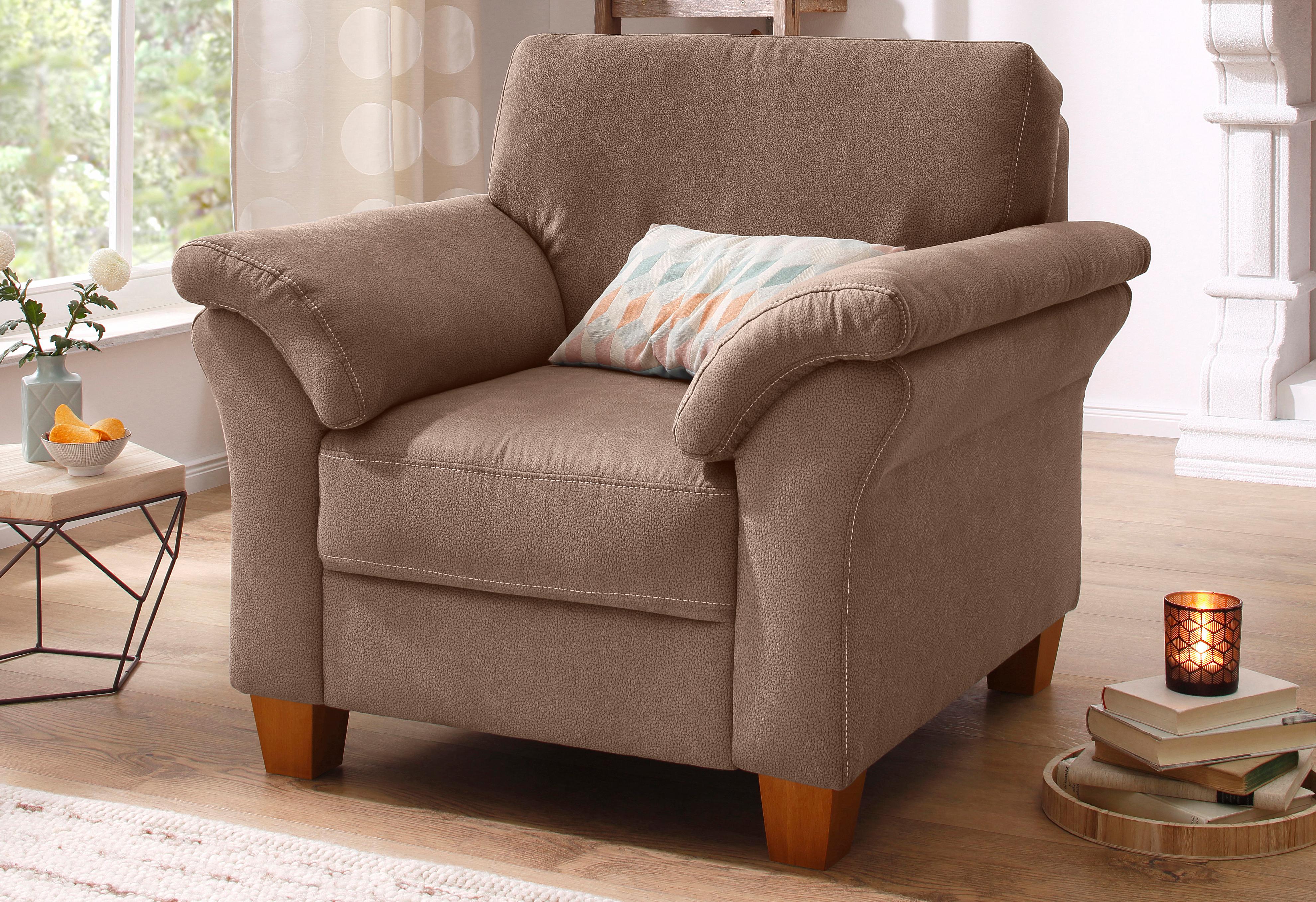 OTTO home Sessel "Borkum, B: 101 cm, Federkern-Polsterung, komfortable Sitzhöhe 46 cm" Frei im Raum stellbar, Massivholzfüße, wohnliches Design
