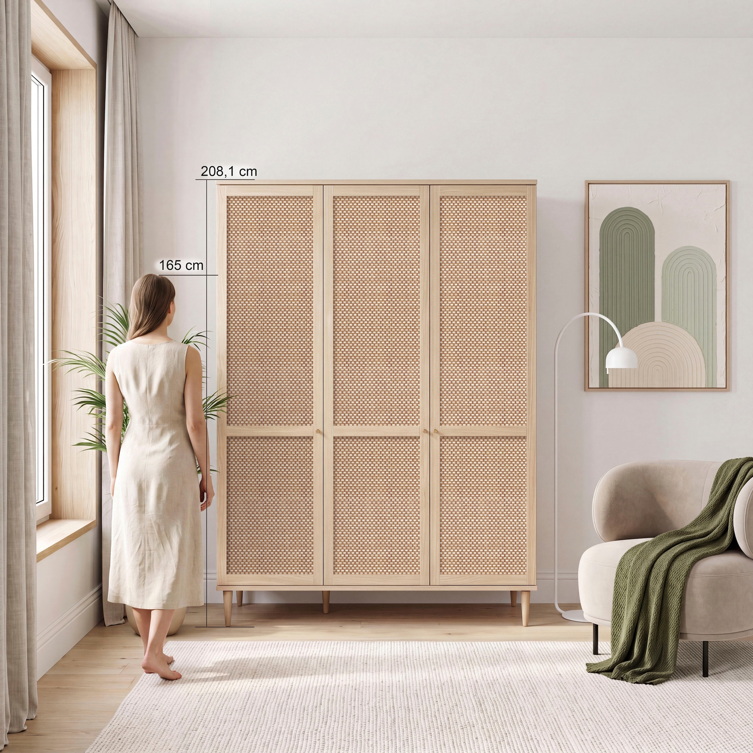 OTTO home Kleiderschrank »ELLIAN mi tWiener Geflechtoptik und warmem Holzdekor« Holzfüße, Metallgriffe, Made in EU, viel Stauraum, FSC® zertifiziert