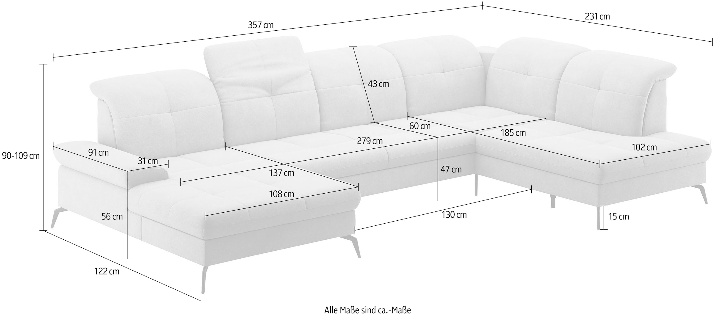 sit&more Wohnlandschaft »Amica«, inkl Sitztiefenverstellung und Armteilverstellung