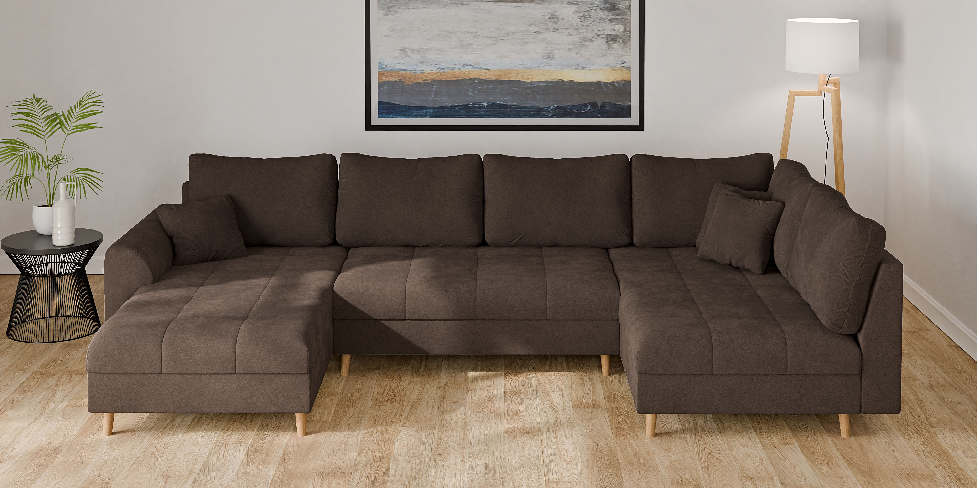 Home affaire Wohnlandschaft "CHARRE U-Form mit Ottomane, Maße B/T/H: 310/161/81 cm" feine Steppung, lose Rücken- und Zierkissen, auch in Cord und Bouclé