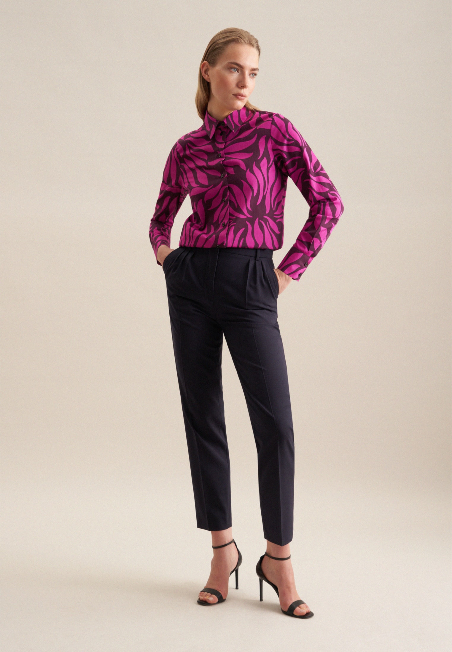 seidensticker Hemdbluse »Schwarze Rose«, Langarm Kragen Druck