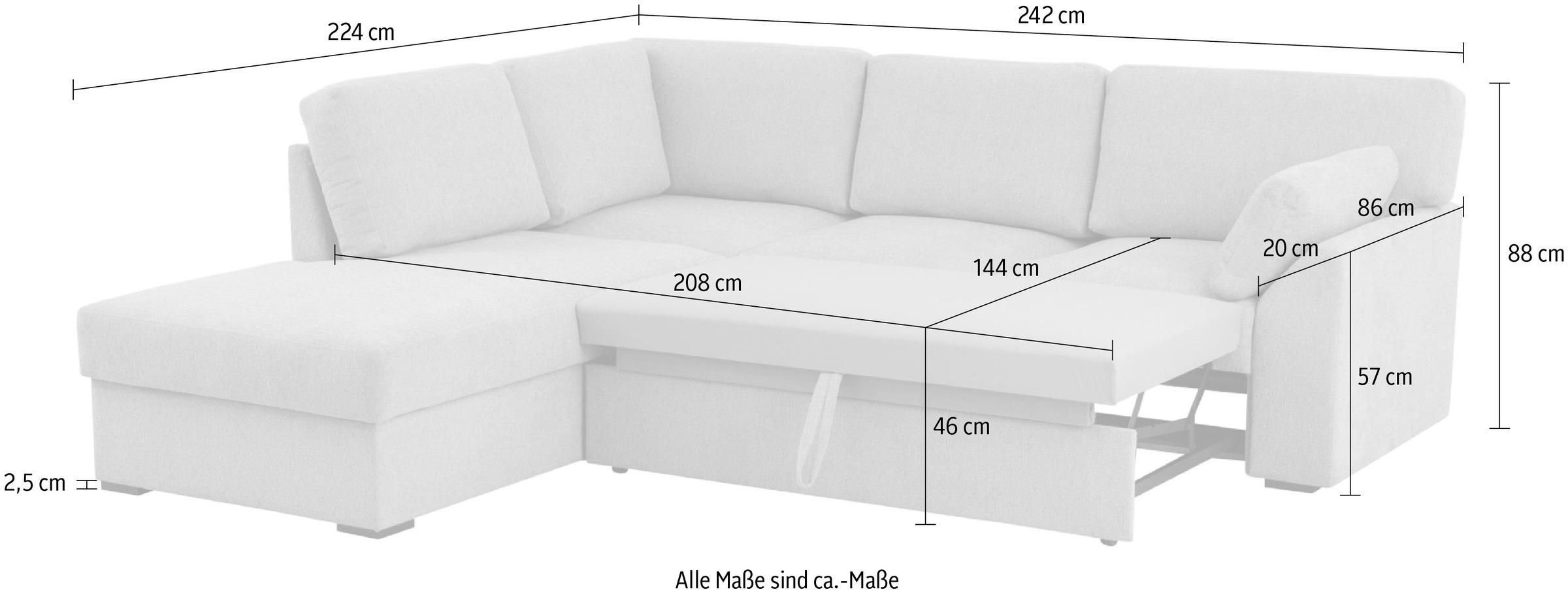 Home affaire Ecksofa »Citry«, (304 St.), Breite 242 cm, Chenille, Bettfunktion, Bettkasten, L-Form