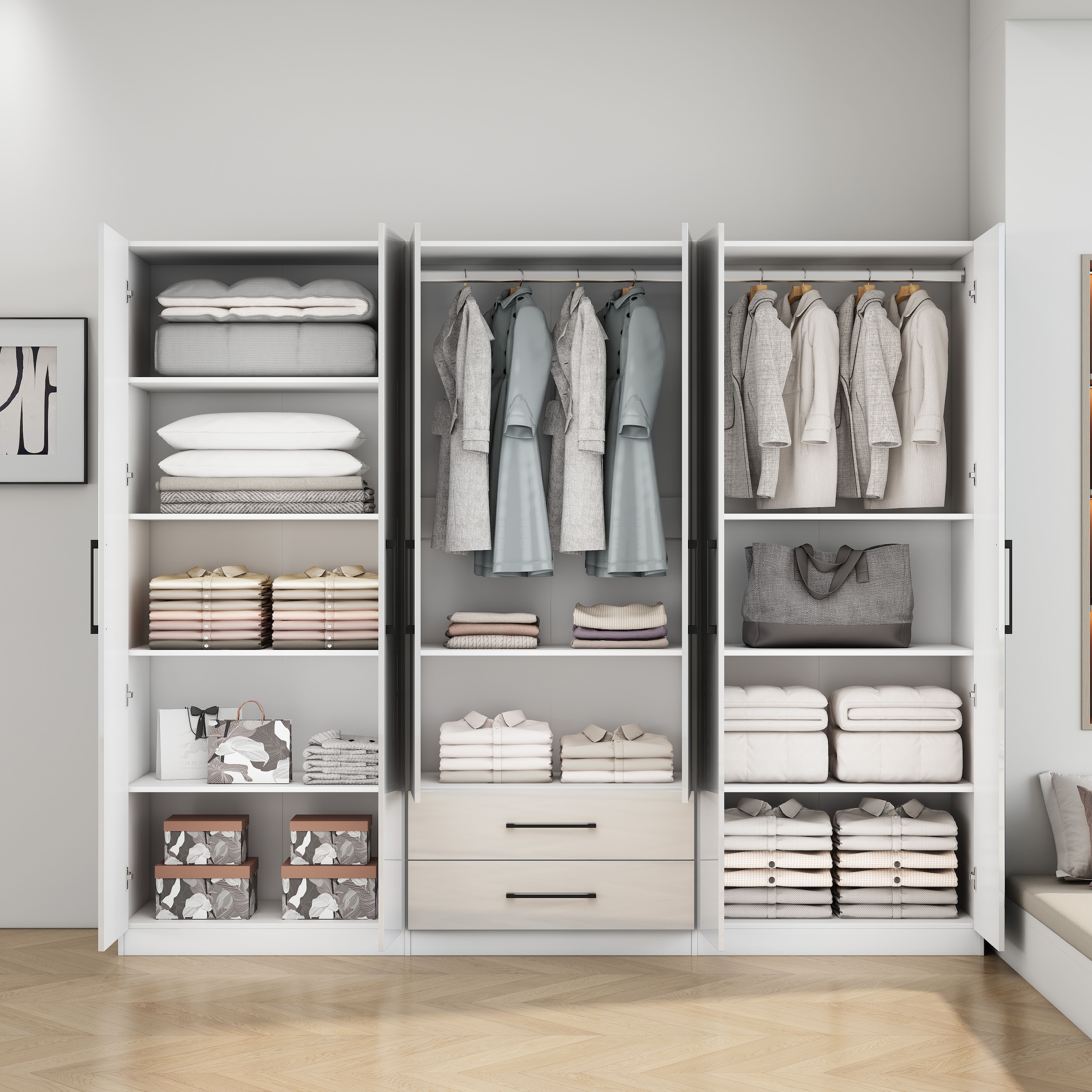 OTTO home Kleiderschrank »Sylt Schlafzimmerschrank Garderobe Schrank in hochglanz mit 6 Türen« Drehtürenschrank mit perfekter Innenausstattung