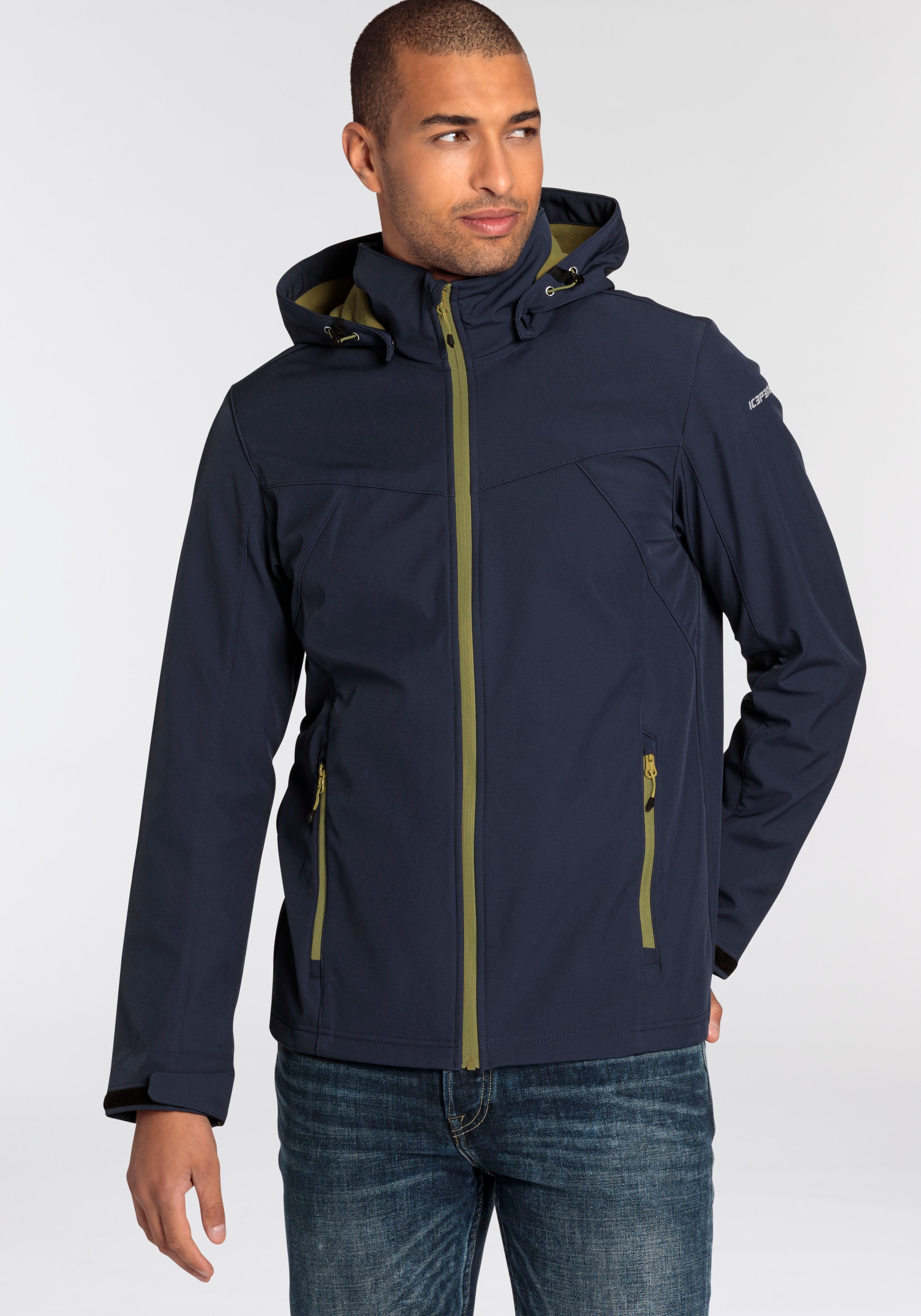 Icepeak Softshelljacke "H SOFTSHELLJACKE BRIMFIELD", mit Kapuze, mit dezenten Logoschriftzügen