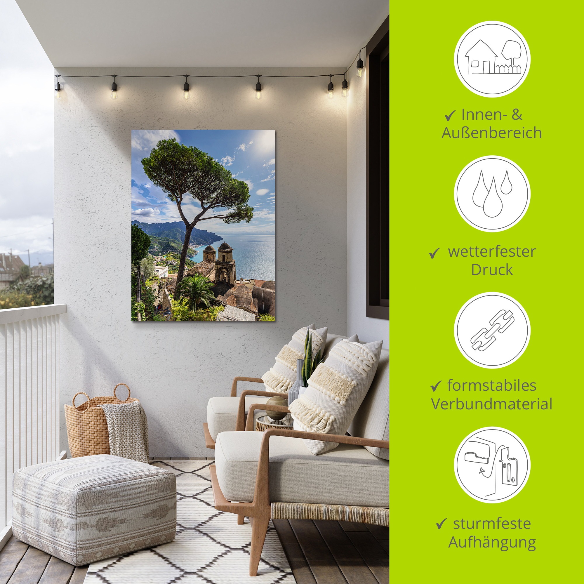 Wandbild ARTLAND "Ravello an der Amalfiküste in Italien", farbe bild(er): blau, B:90cm H:120cm, Alu Dibond, Bilder, als Alubild, Leinwandbild, Poster, Wandaufkleber in verschied. Größen 2