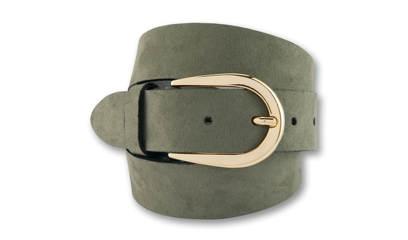 Ledergürtel BERND GÖTZ "Ledergürtel mit hufeisenförmiger Goldschließe", Damen, Gr. 90, oliv, Rindsleder, Gürtel Ledergürtel