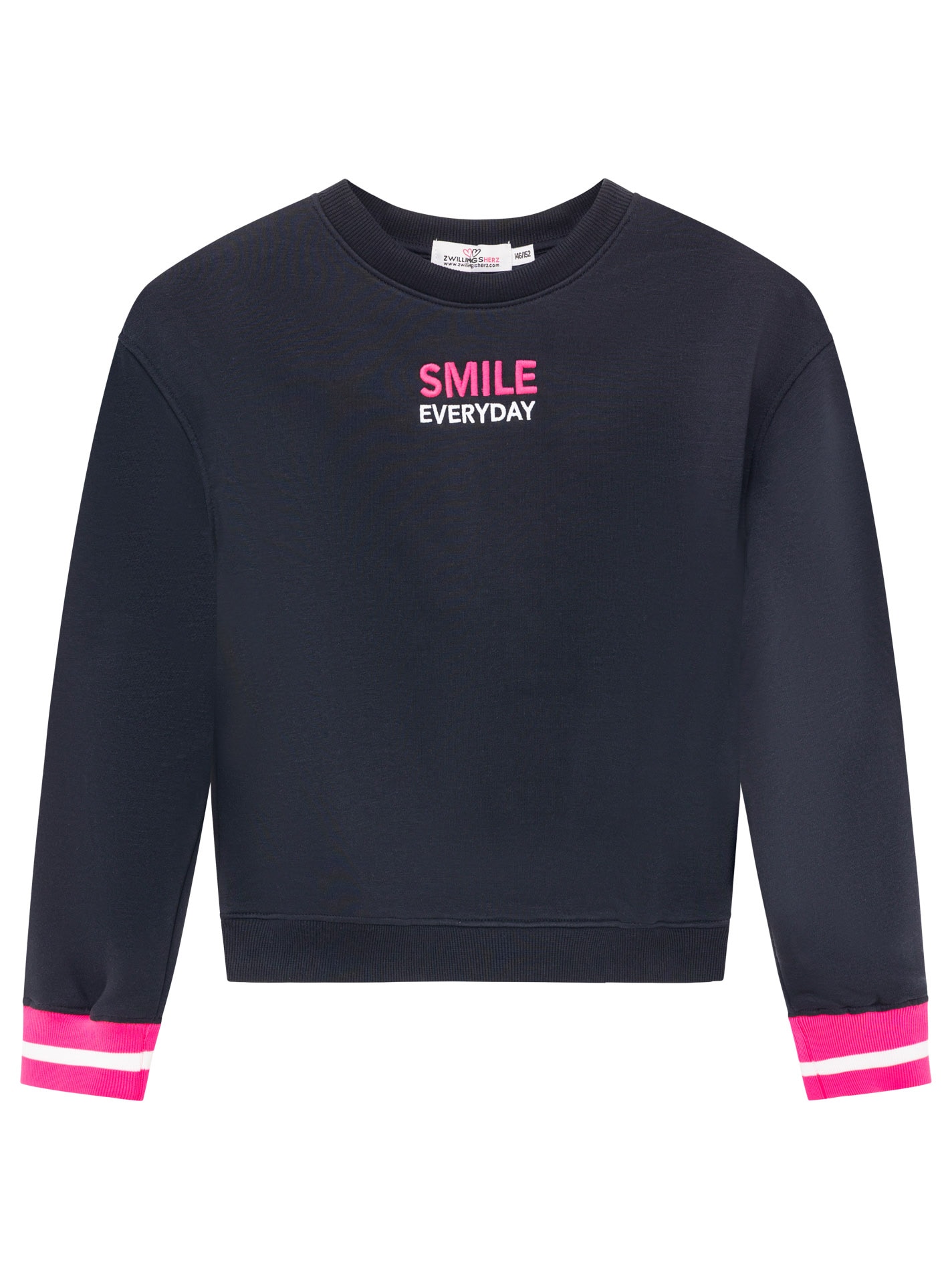 Zwillingsherz Sweatshirt »"SMILE"«, gestreifte elastische Bündchen, SMILE Print vorne und hinten, Rundhals
