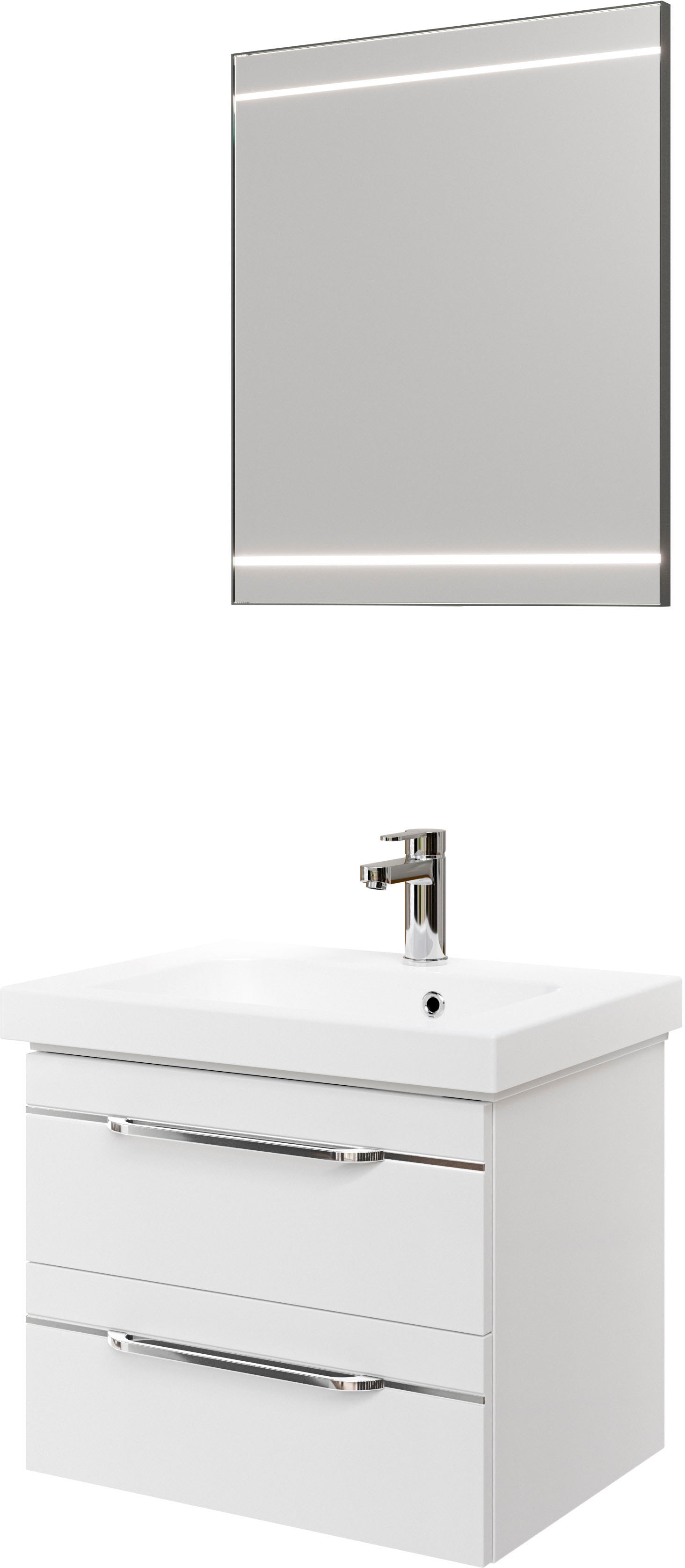 Saphir 1100000002199 "Balto 2-teilig Mineralmarmor-Waschtisch mit LED-Spiegel, Waschplatz" 2 Stk. tlg.