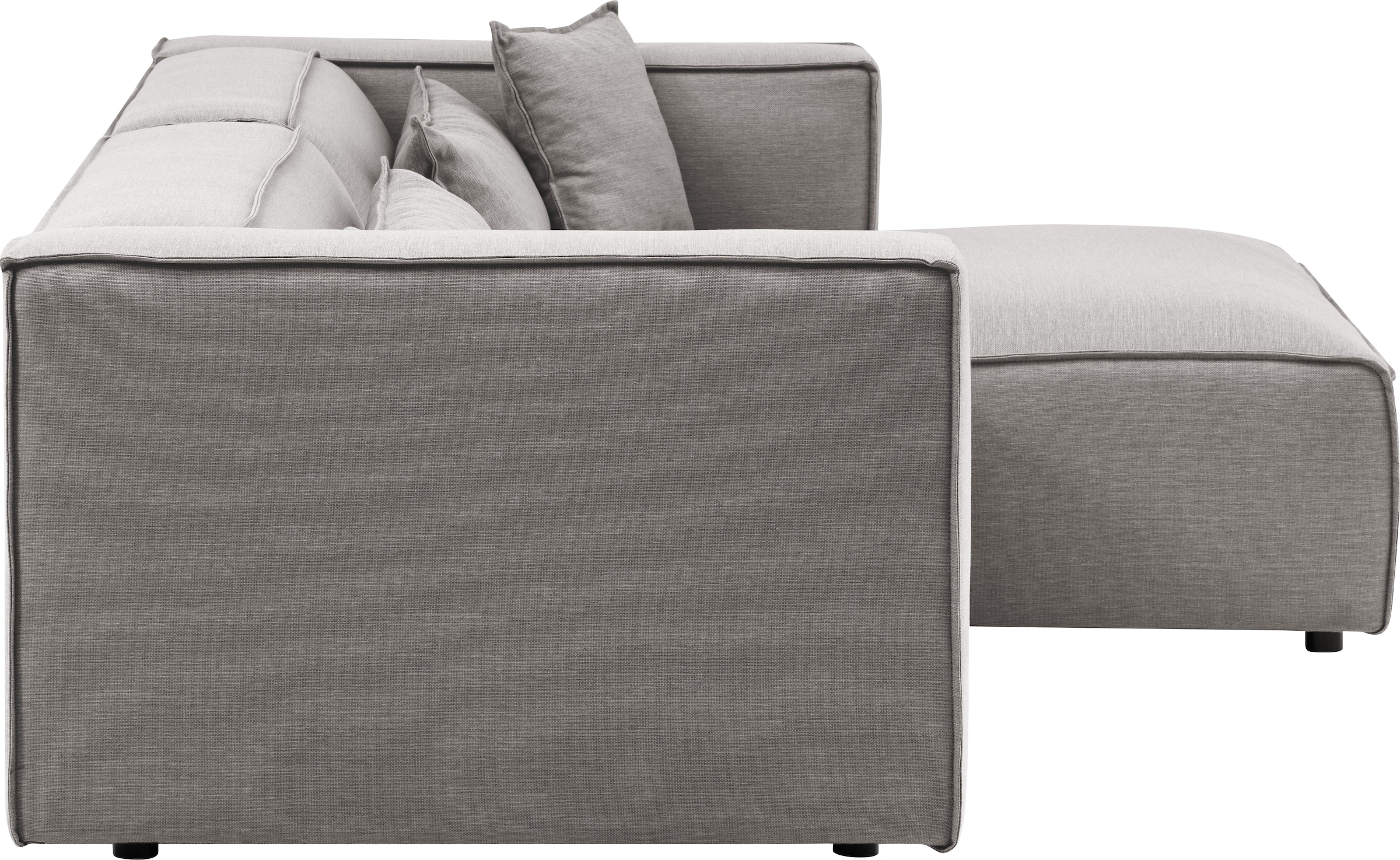 LeGer Home by Lena Gercke Ecksofa »PIARA mit Kedernaht in Cord oder Leinenoptik, moderne Couch in L-Form«, wahlweise Ottomane rechts/links, schwarze Füße, bequemer Sitzkomfort