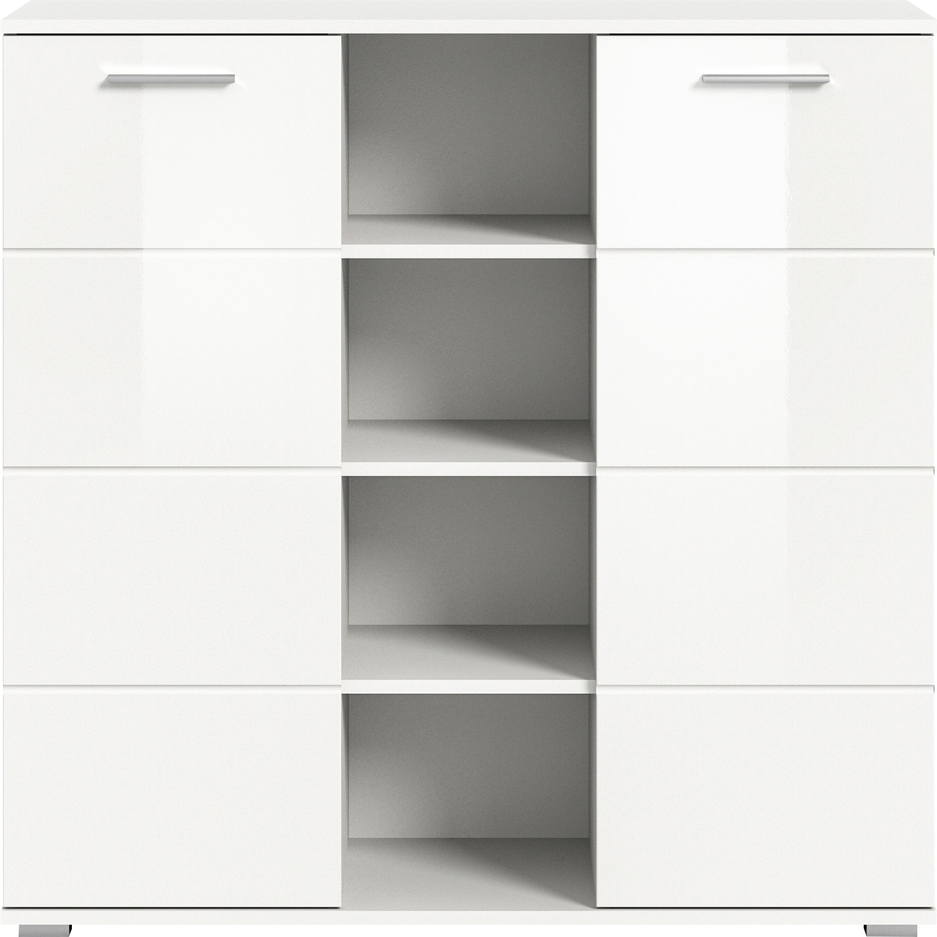 INOSIGN Highboard »Valge, Höhe 108 cm, 2 Türen, 4 verstellbare Böden, 4 offene Fächer«, Front-Rillenfräsung, Schuhschrank, Anrichte, Kommode, Sideboard
