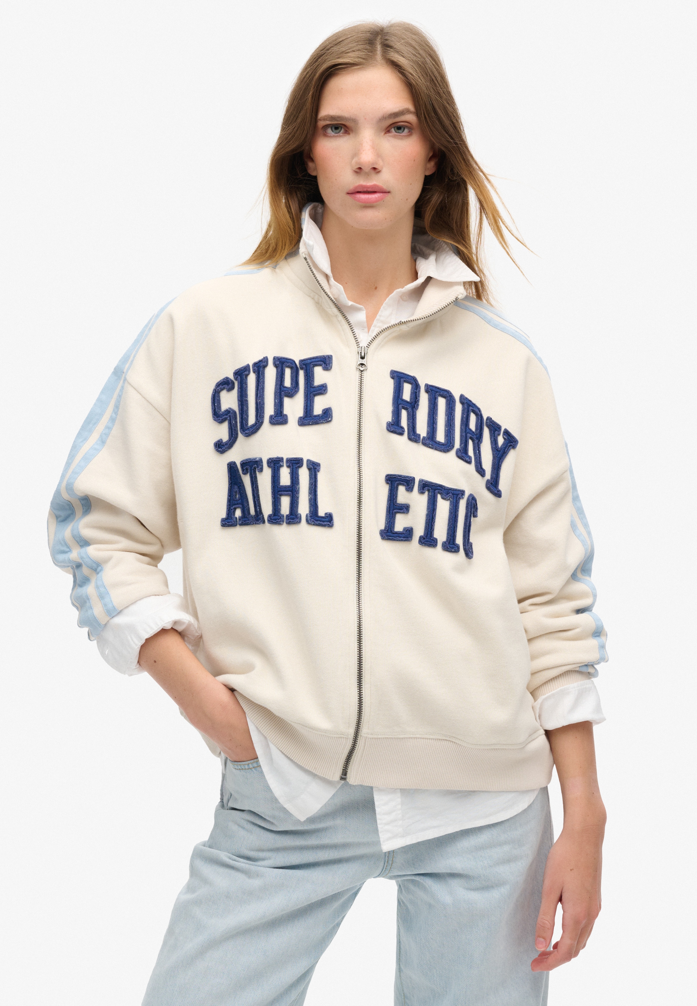 Superdry Sweatjacke "ATHLETIC APPLQ LOOSE ZIP TRACK", mit hochwertiger Fron günstig online kaufen