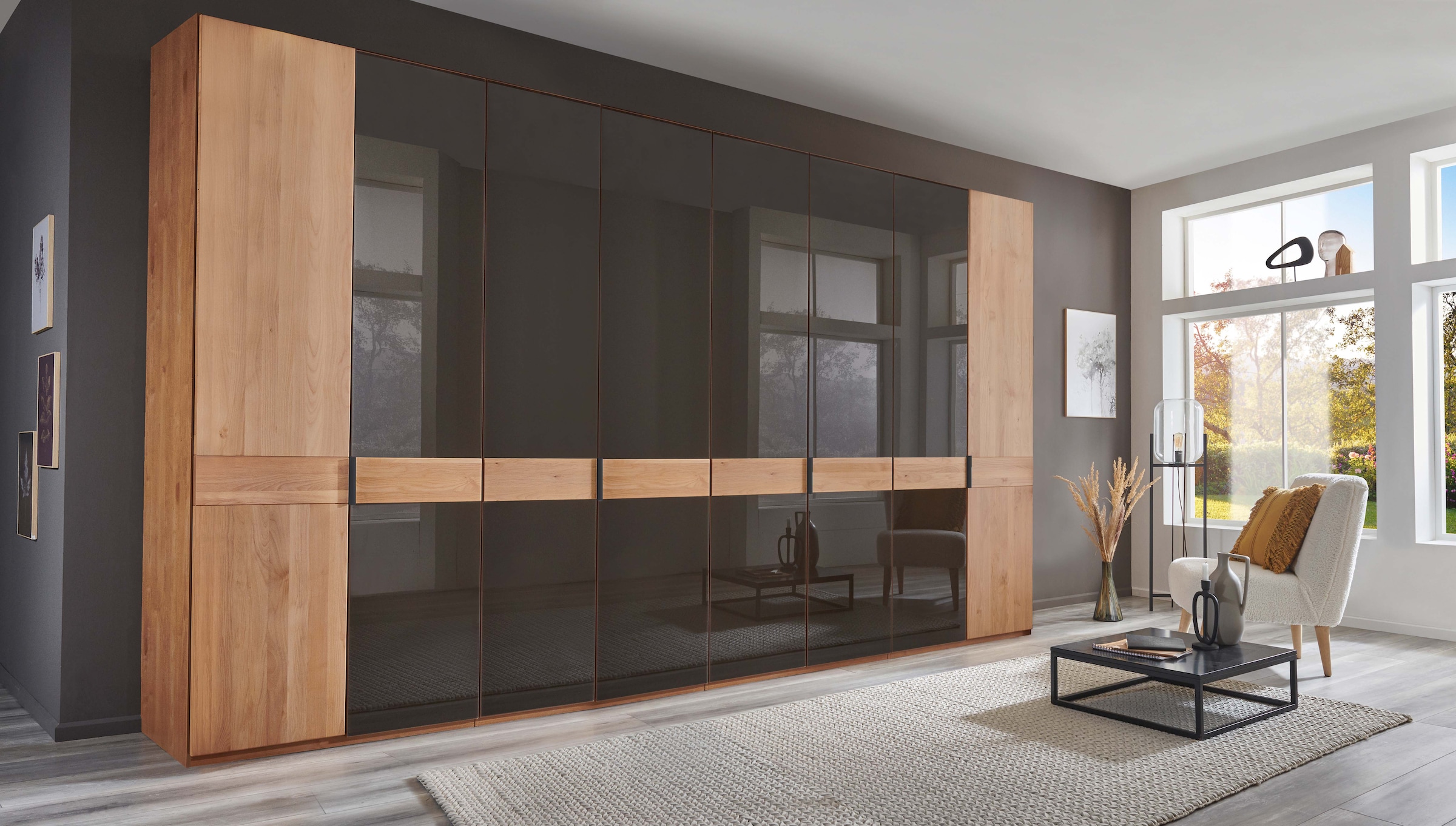 WIEMANN Kleiderschrank "Cardiff, Massivholztüren in Kombination mit Glas- oder Spiegeltüren" 4 Breiten, 2 Höhen 216/236cm auswählbar, hochwertiges Design in langlebiger Qualität, viel Stauraum