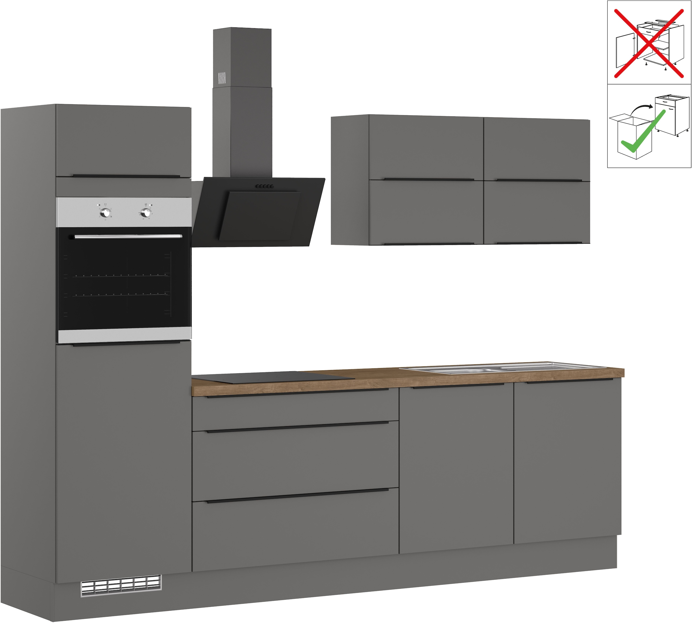 IMPULS KÜCHEN Küche »"Toledo", Ausrichtung wählbar, Schubkästen mit Soft-Close,«, vormontiert, mit E-Geräten, Breite 280 cm