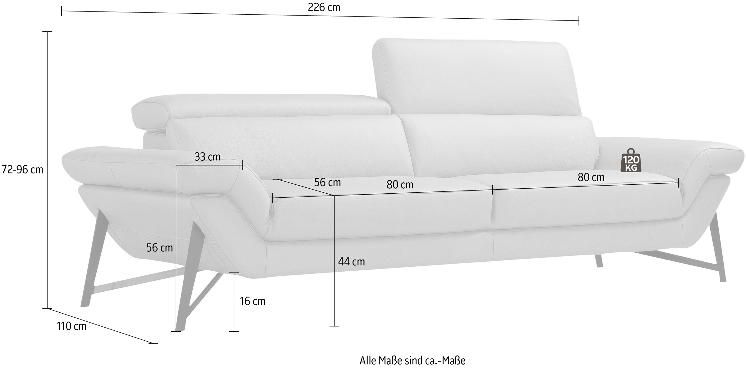 Egoitaliano 2,5-Sitzer »Narcisa«, mit verstellbaren Kopfstützen