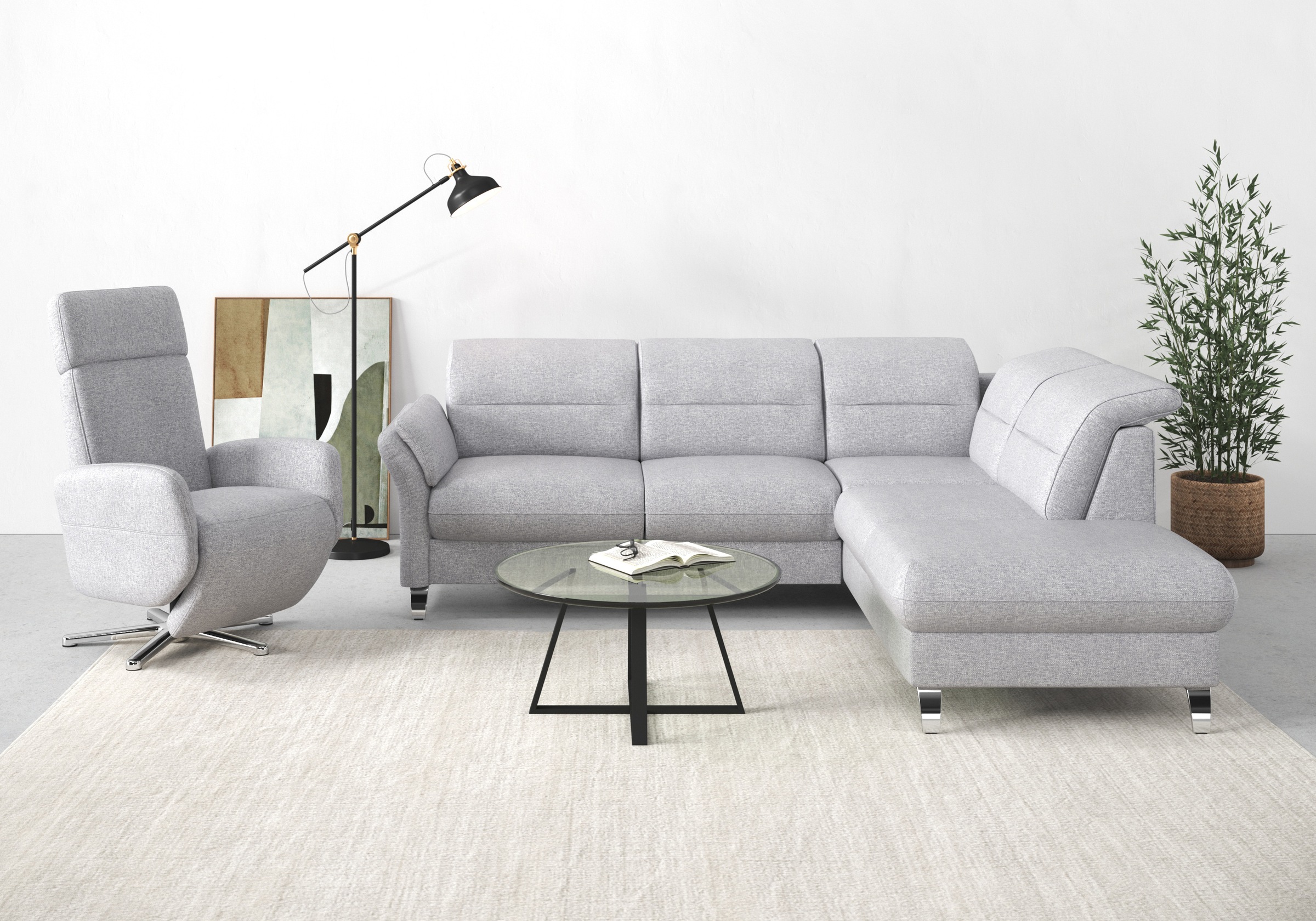 sit&more Ecksofa "Grenoble L-Form mit Federkern" wahlweise mit Schlaffunktion, Bettkasten, Arm- und Kopfteilverstellung