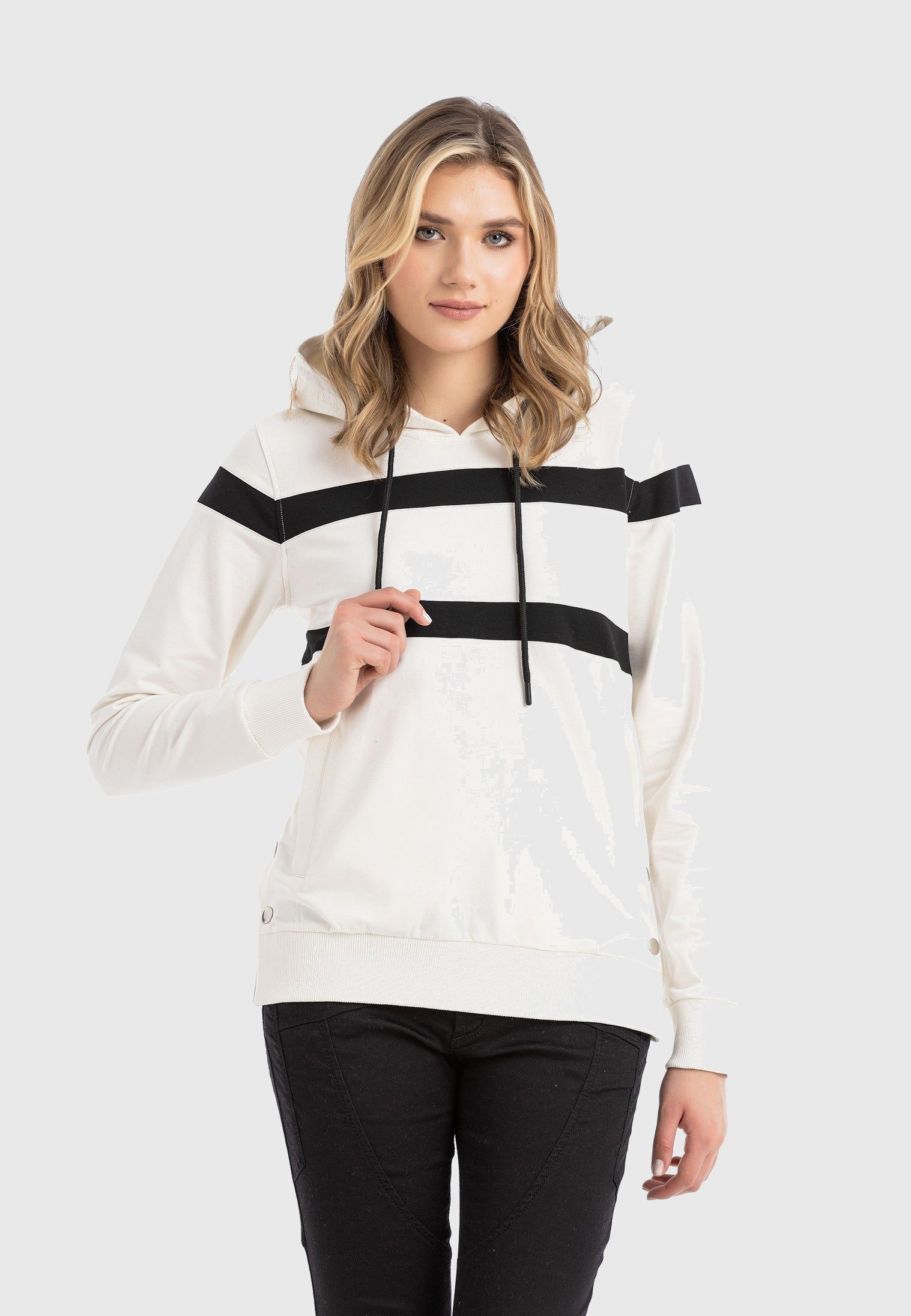 CIPO & BAXX Damen Sweatshirt "HOODIE SWEATSHIRT", beige, Basic, Gr. M, bedruckt, 80% Baumwolle, 15% Polyester, 5% Elasthan, Sweatshirts, Ein