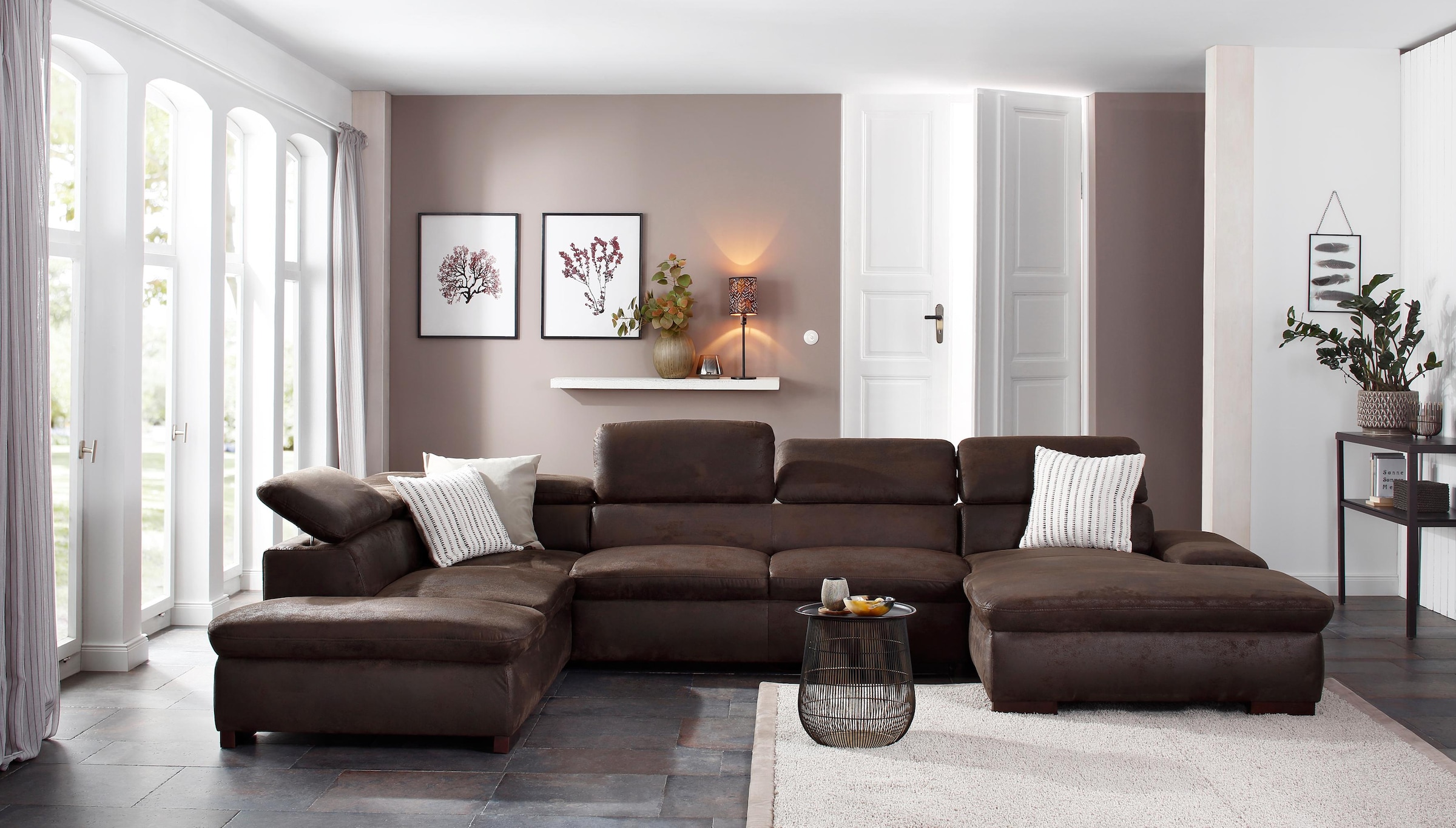 OTTO home Wohnlandschaft "Alberto U-Form, B: 350 cm, mit Kopfteilverstellung, XXL-Sofa" mit Schlaffunktion, Couch mit Lederoption