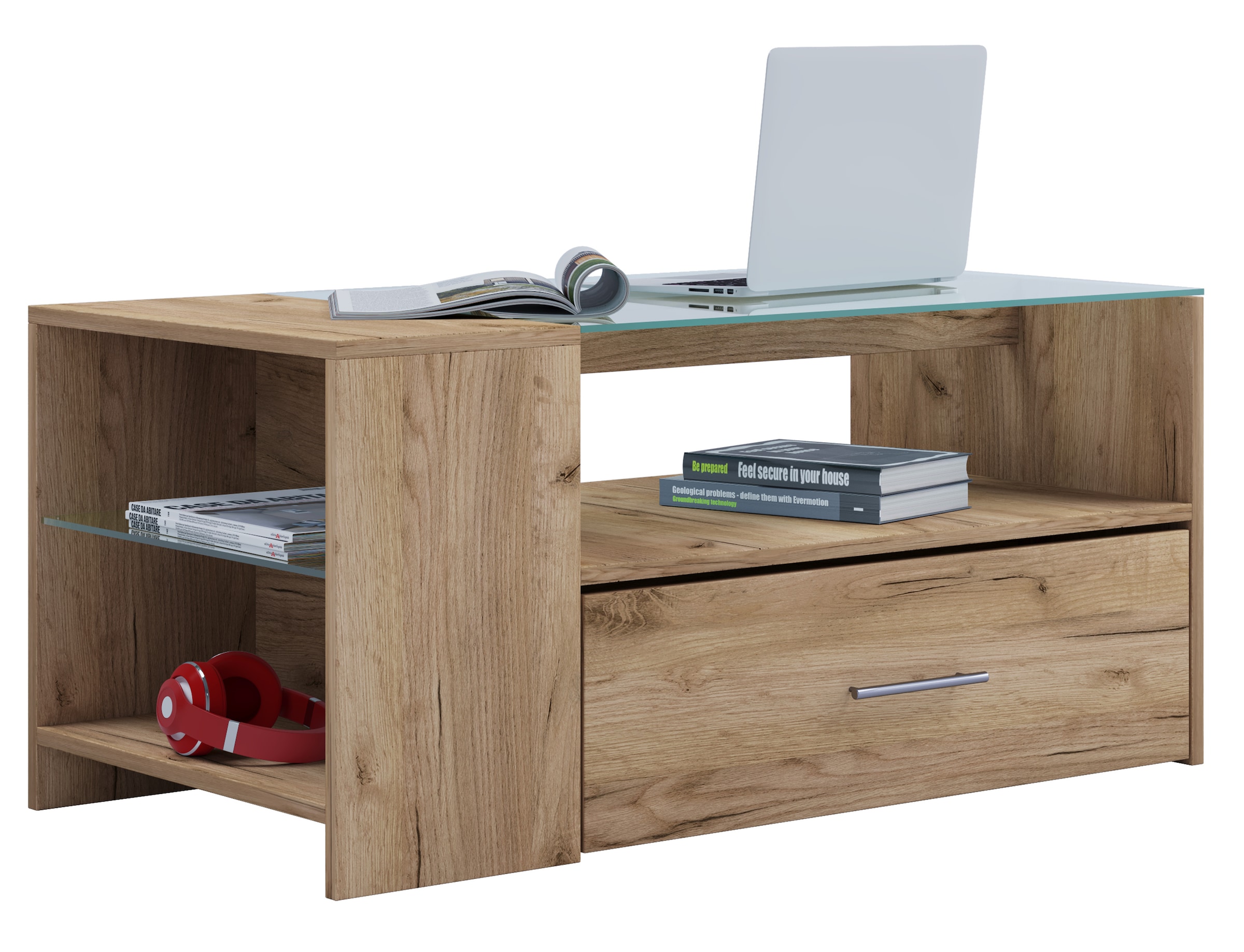 VCM Beistelltisch »Holz Sofatisch Couchtisch Schublade Glas Tindala«