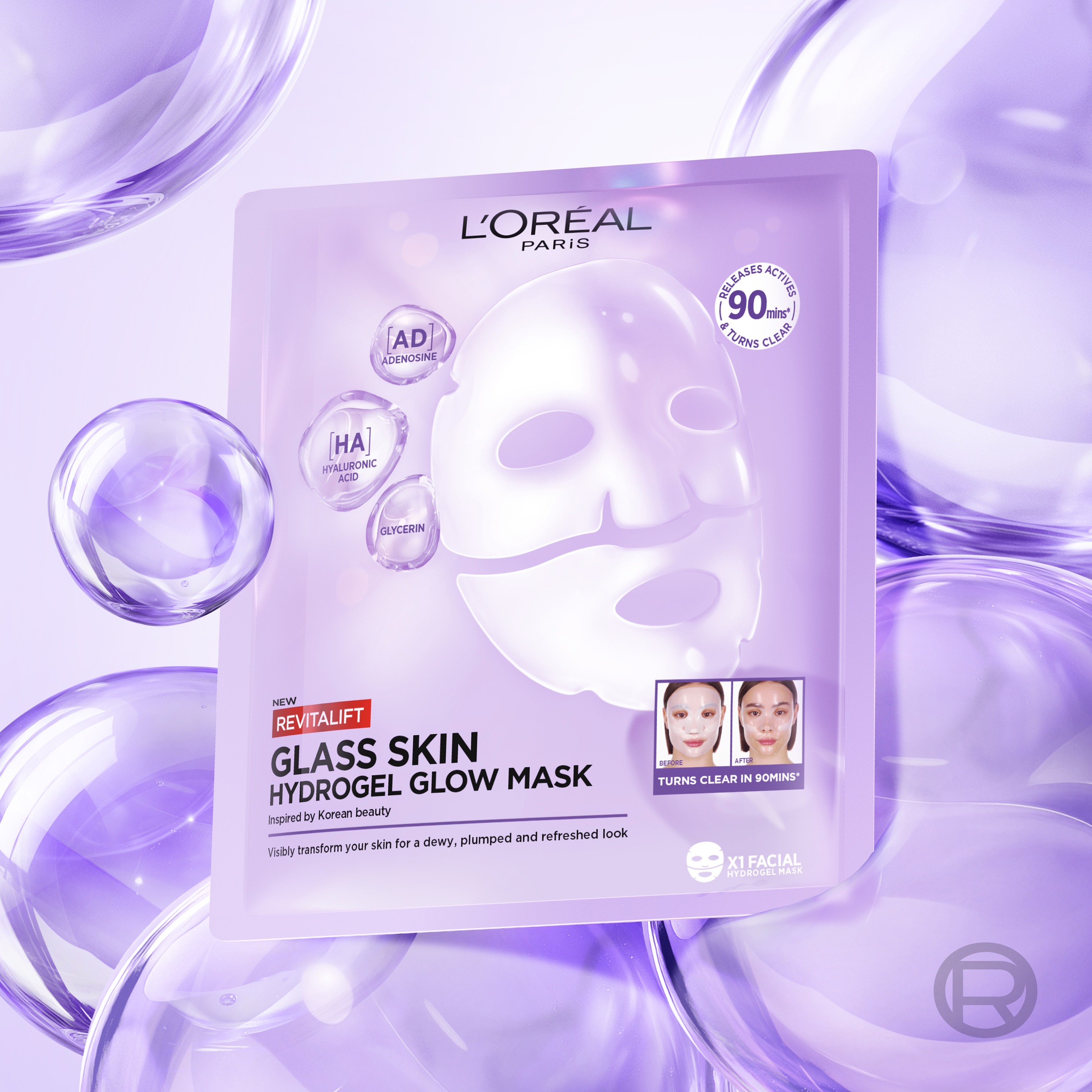L'ORÉAL PARIS Gesichtsmaske »GLASS SKIN HYDROGEL GLOW MASK« für aufgepolsterte & glowy Haut
