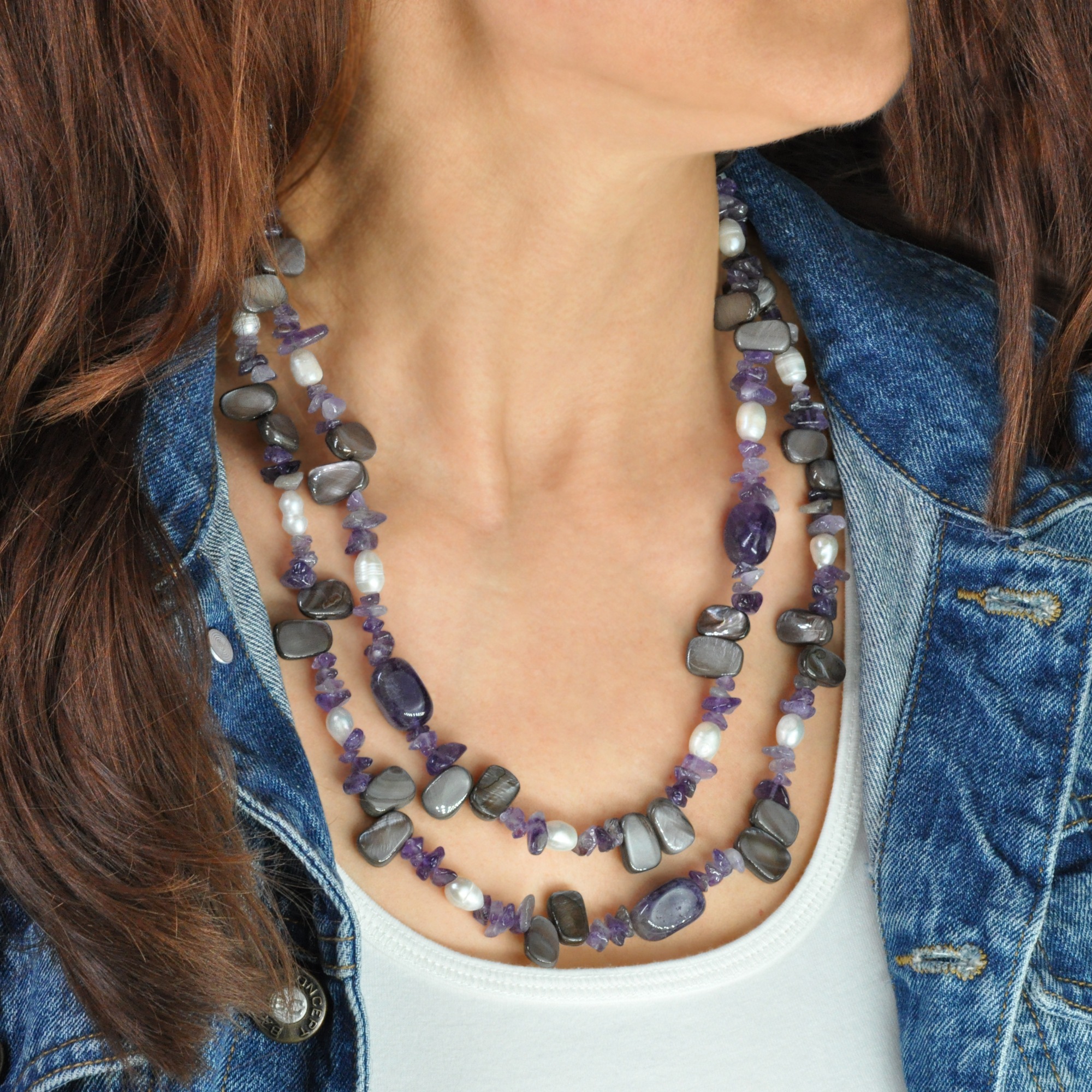 Steuer Collierkettchen »Collier 2-reihig Amethyst,Perlen und Muschel«