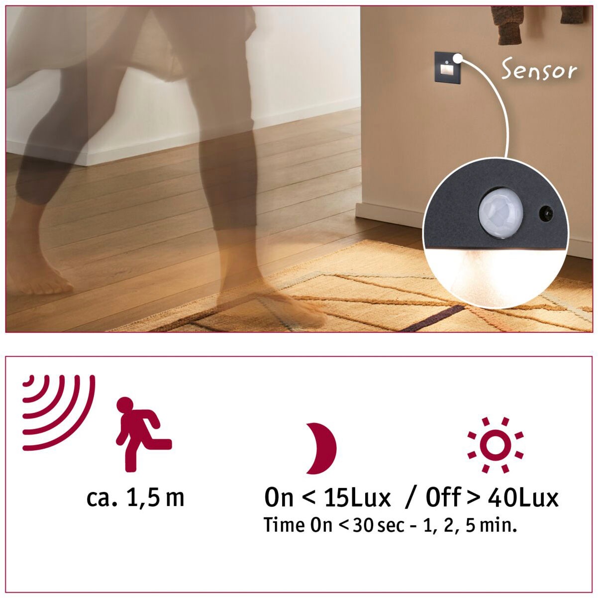 Paulmann LED Einbauleuchte »LED Wandeinbauleuchte Edge Quadro 1,2W 25lm 230V 2700K«, 1 flammig, Bewegungsmelder