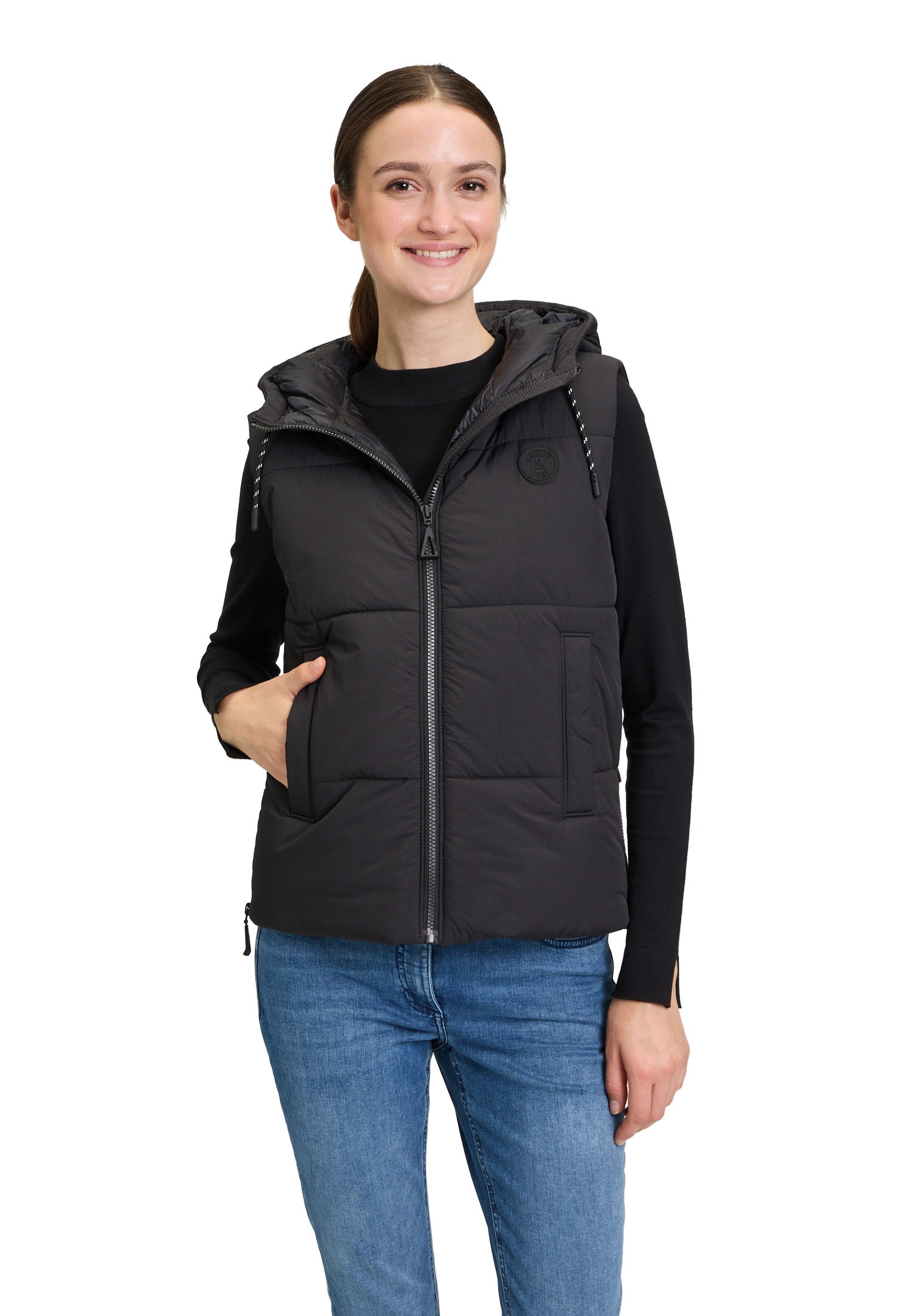 Amber & June Strickweste "Amber & June Damen Steppweste mit Kapuze", Druck günstig online kaufen