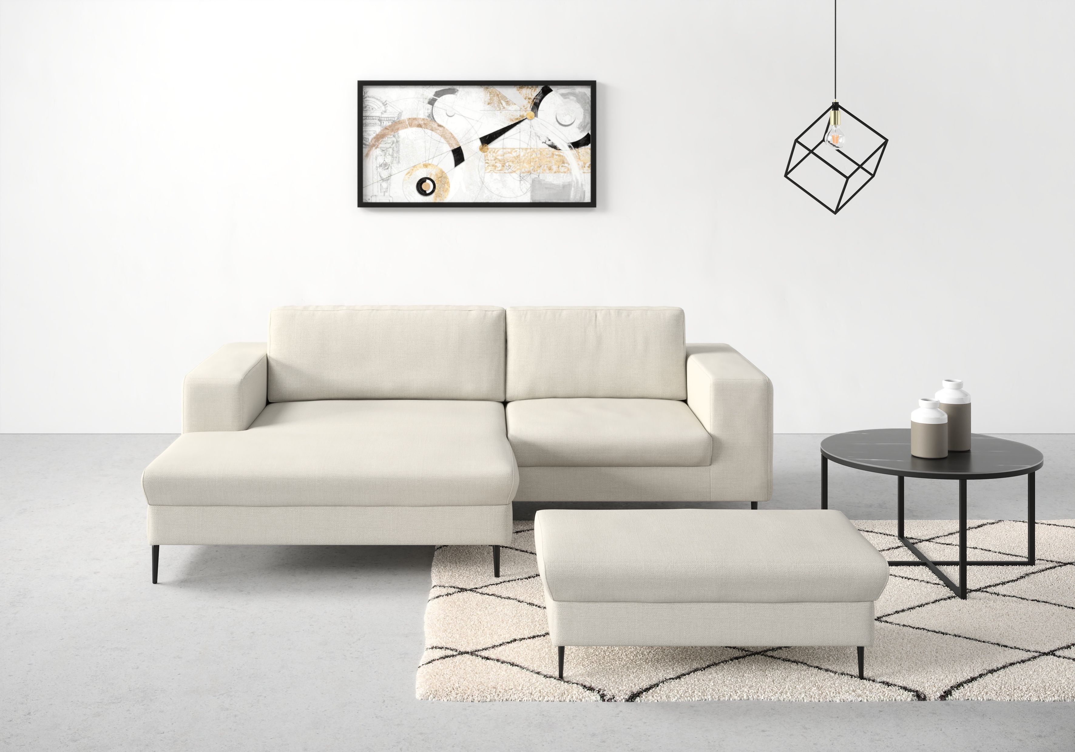 DOMO collection Ecksofa "Modica kompakt und elegant, Breite 244, L-Form" Auch in Cord, Fußhöhe passend für gängige Saugroboter