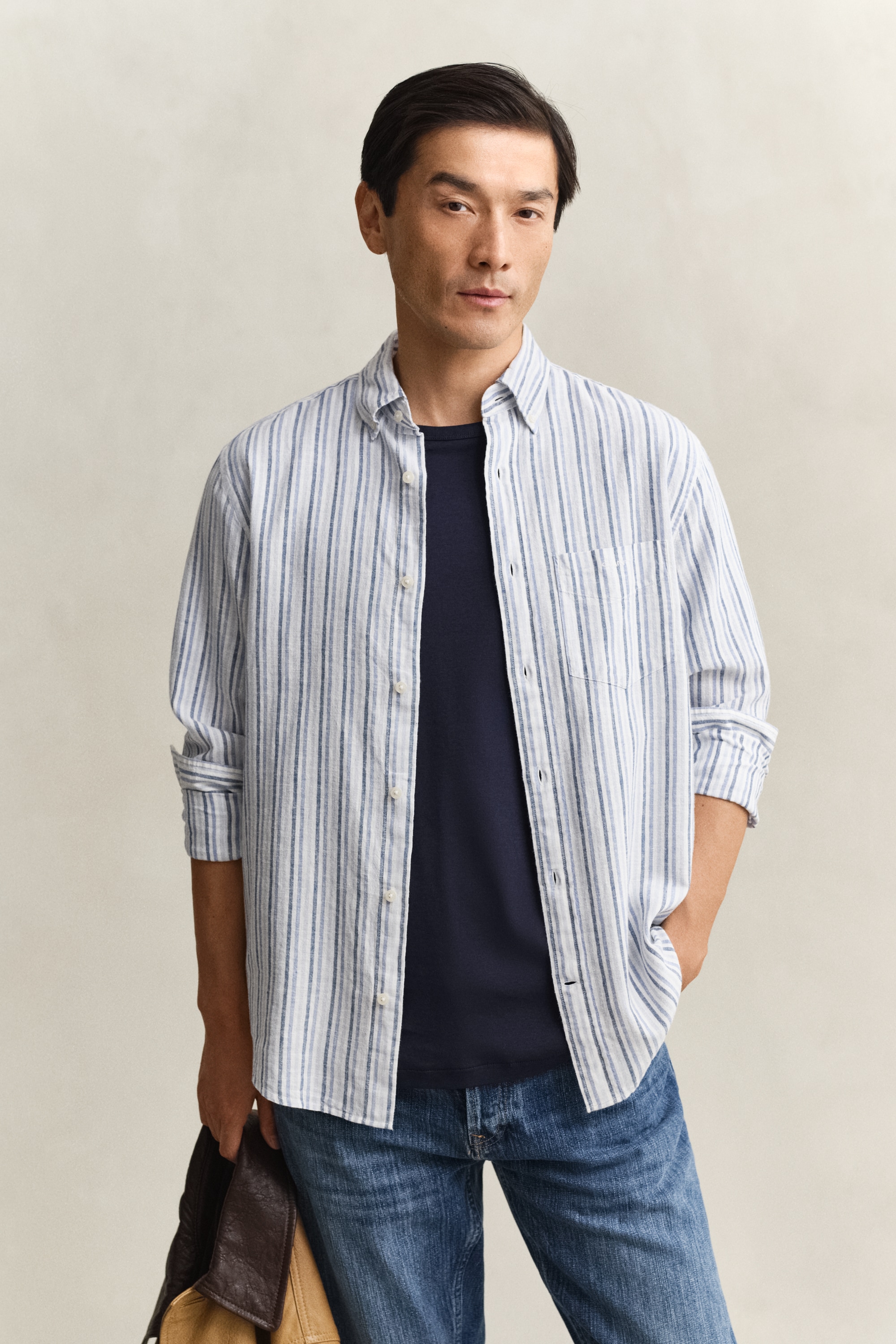 Gant Langarmhemd "REGULAR COTTON LINEN STRIPE" Regular fit mit Button-Down- günstig online kaufen