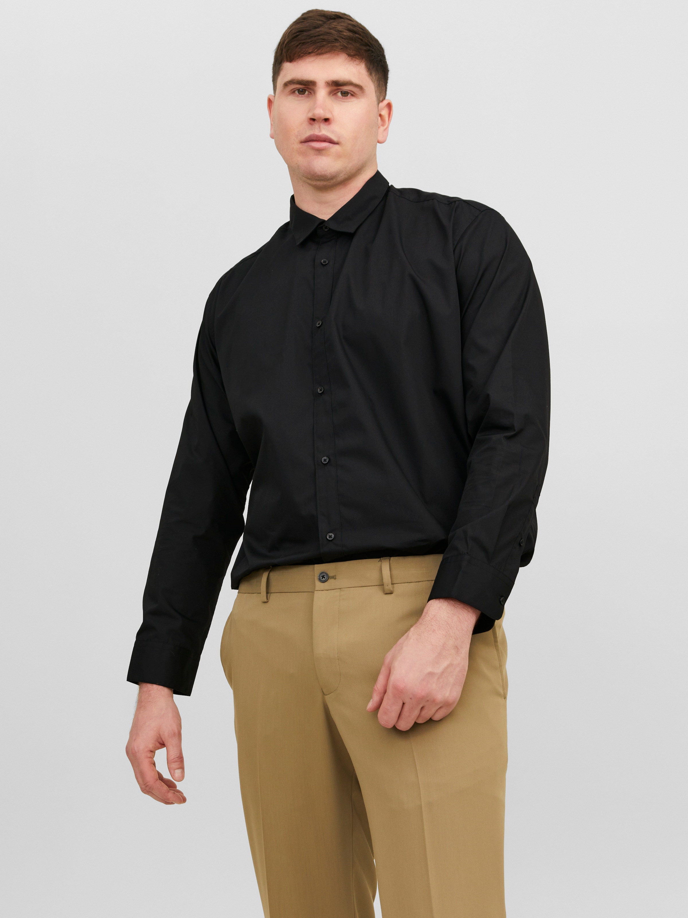 Jack & Jones PlusSize Langarmhemd "Jjjoe Shirt Ls Plain Pls" Materialmix, Normal Geschnitten
