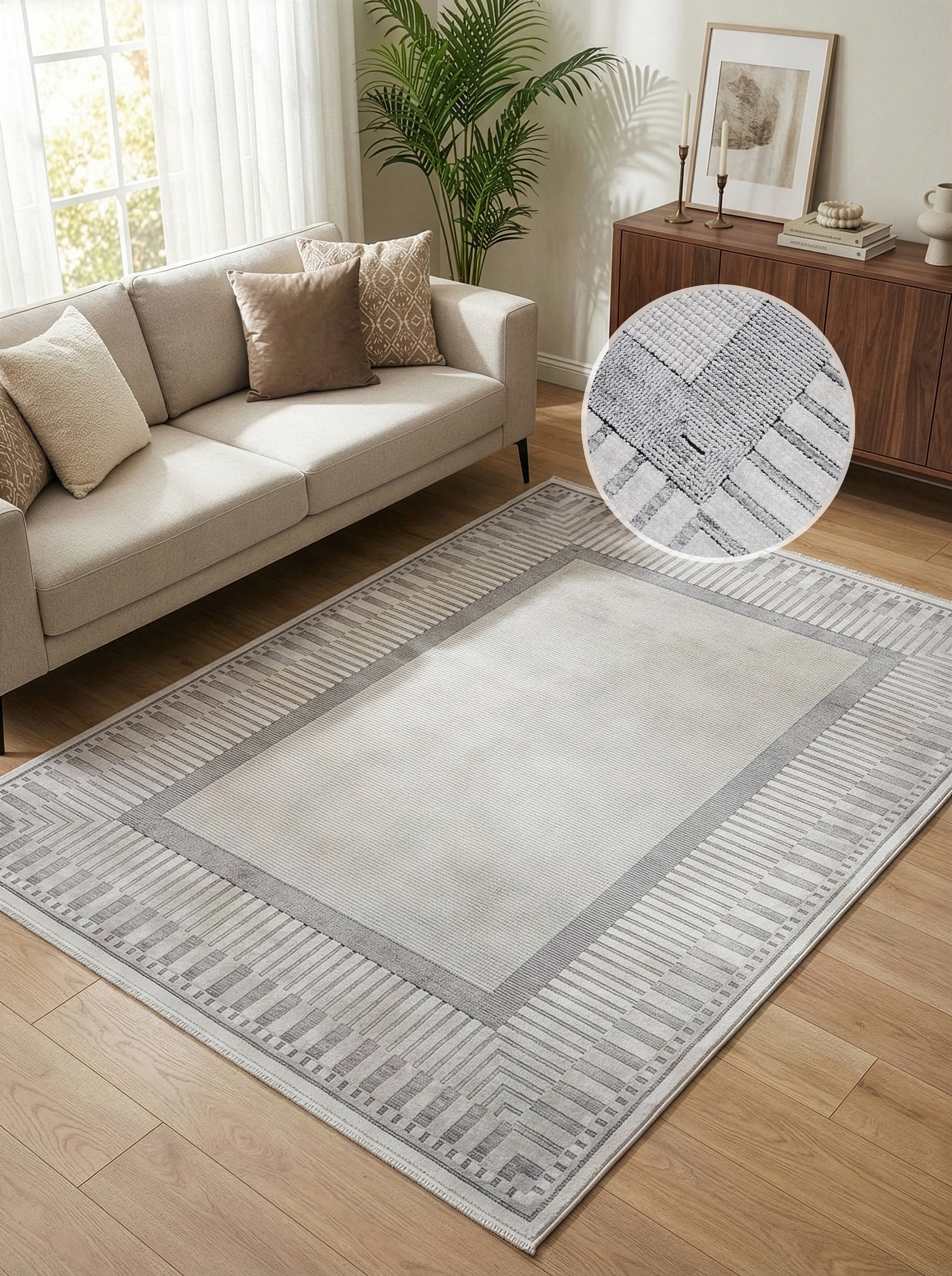 Calvin Klein home Teppich "Luster, mit Fransen, Designerteppich" rechteckig 6 mm Höhe Rahmen, Muster, meliert, Wohnzimmer, Schlafzimmer, Esszimmer