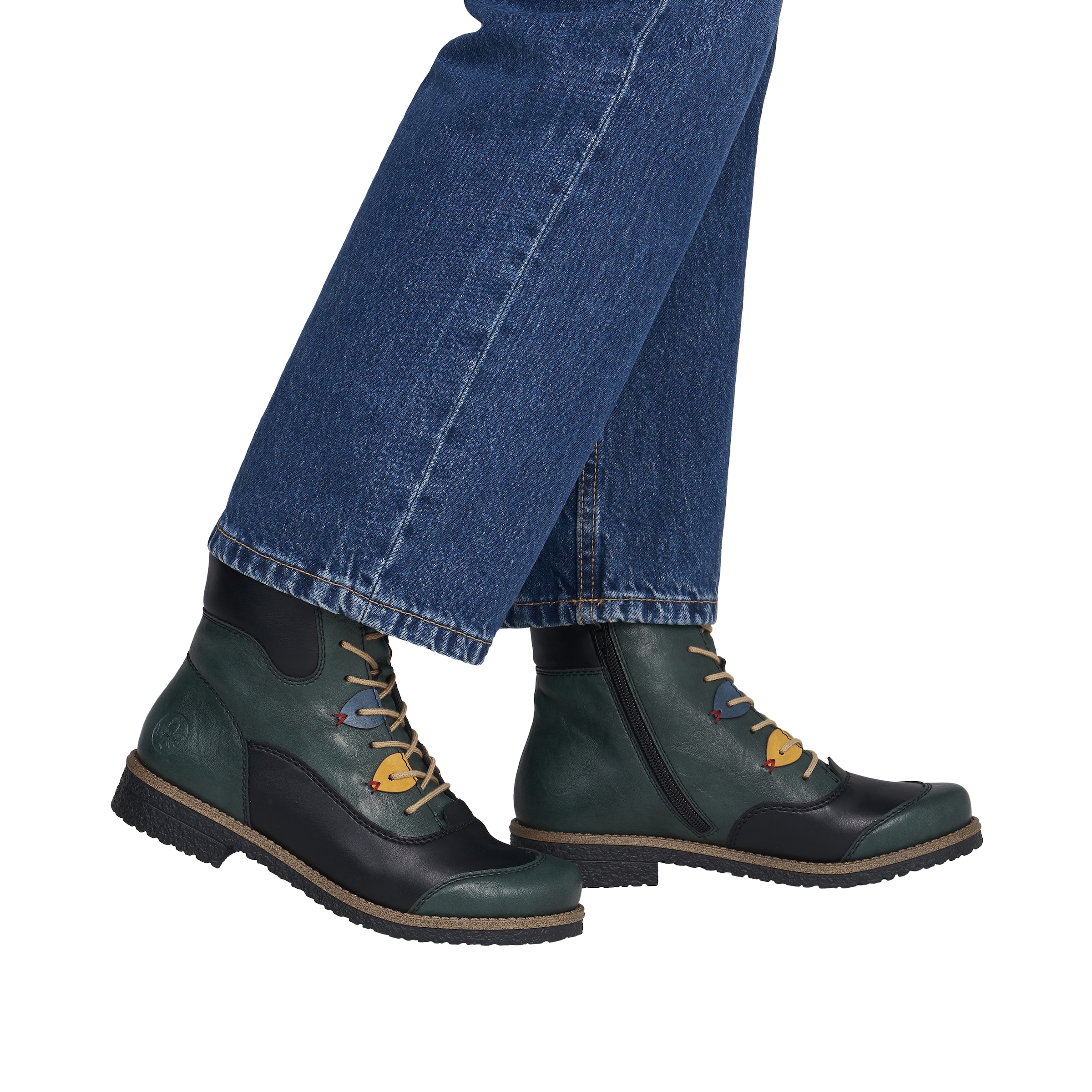 Rieker Schnürstiefelette  Boots, Schnürboots, Blockabsatz mit bunten Applikationen