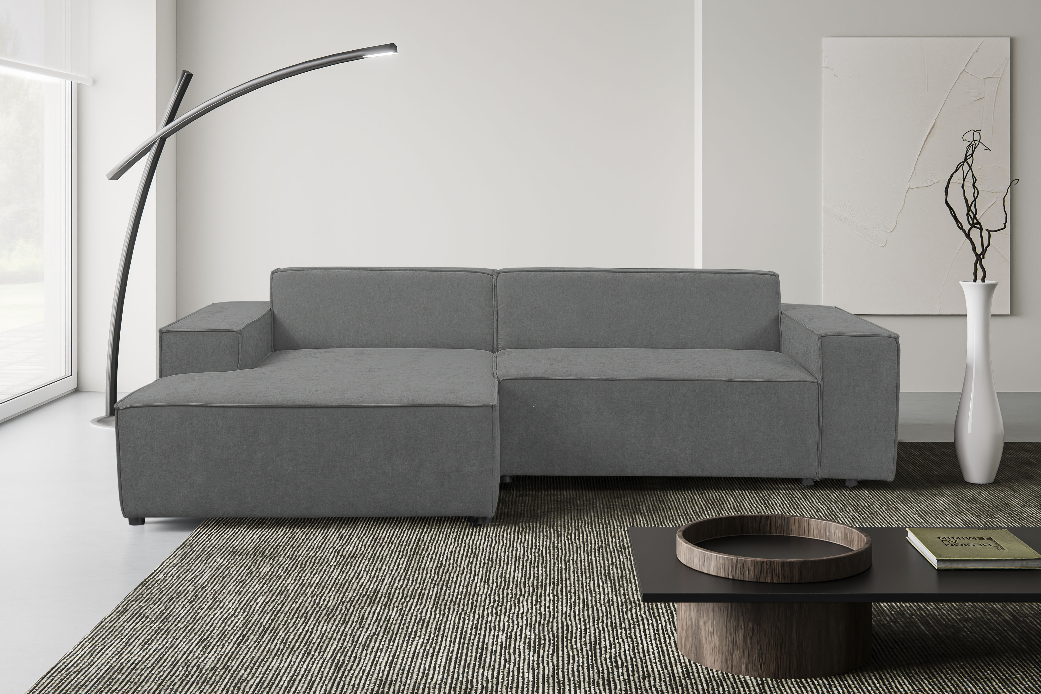 WERK2 Ecksofa "Trento 268 x 163 cm modern und bequem" Chenille, L-Form, extra weiche und tiefe Sitzfläche