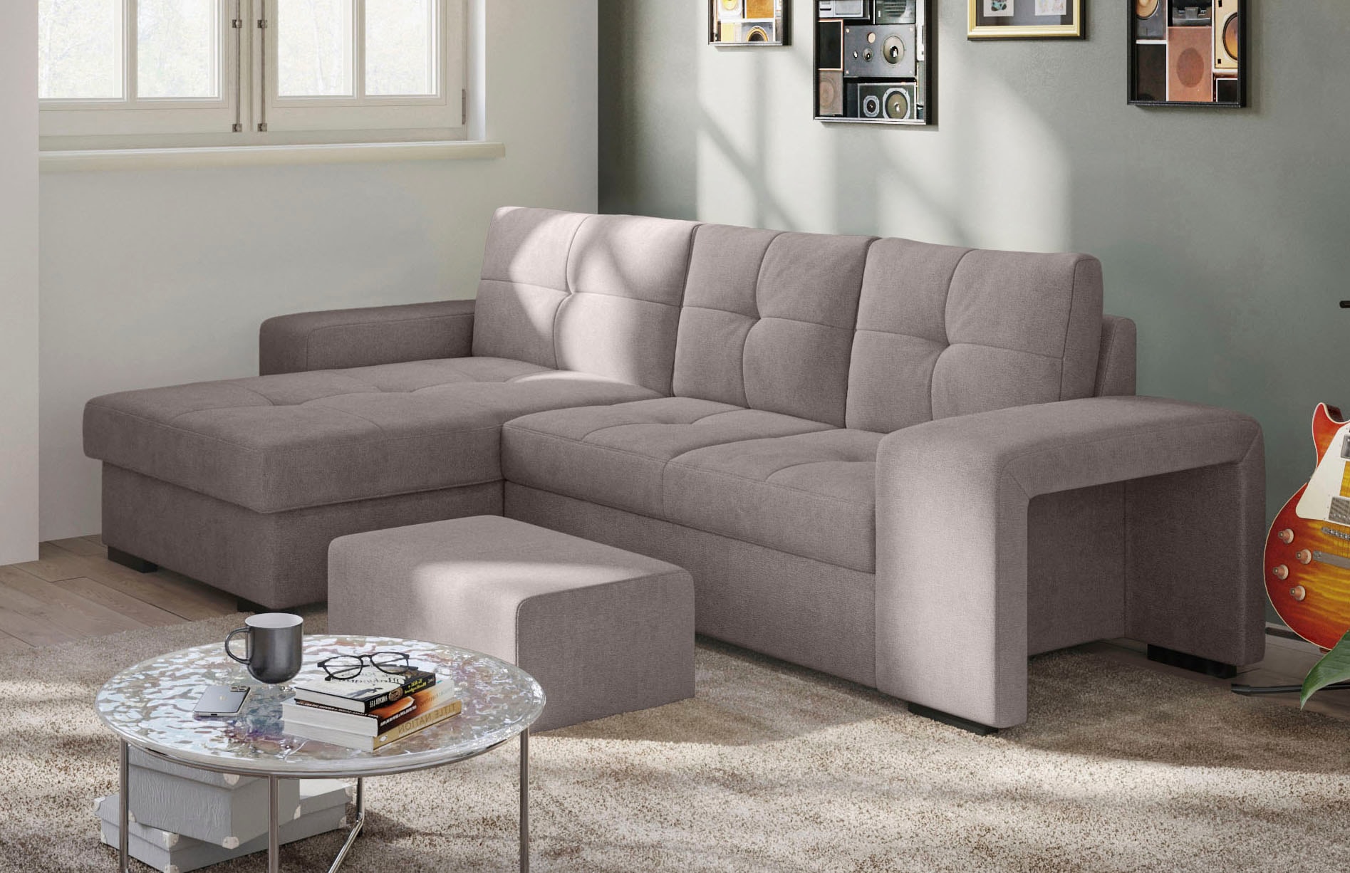 Ecksofa »Mattina L-Form«, inkl. Hocker, wahlweise mit Bettfunktion und Bettkasten