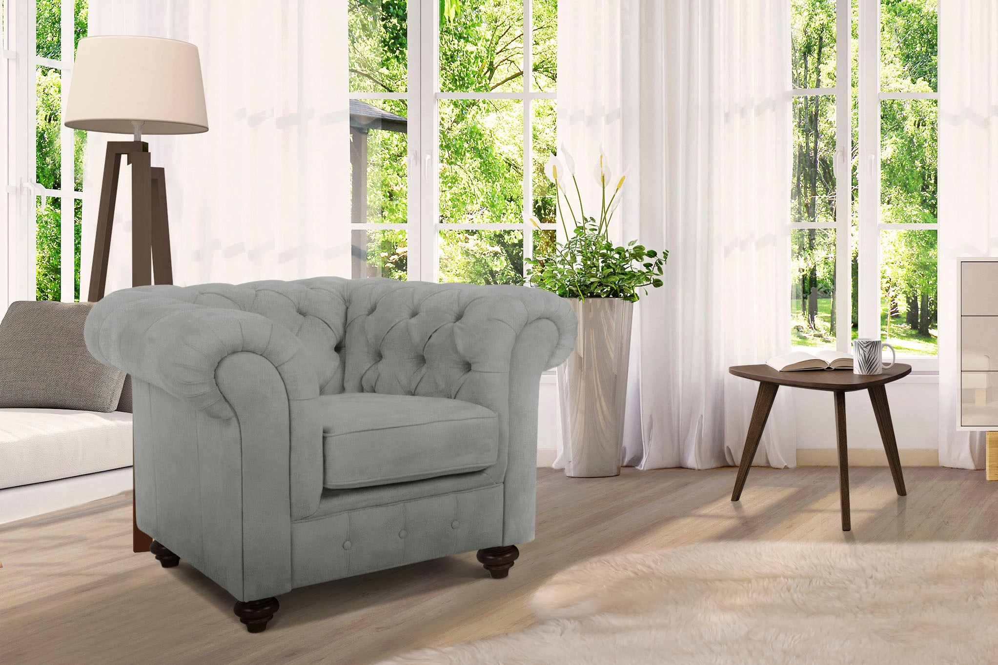 Home affaire Sessel »Duc Chesterfield« hochwertige Knopfheftung im Rücken, Samtoptik mit changierender Optik