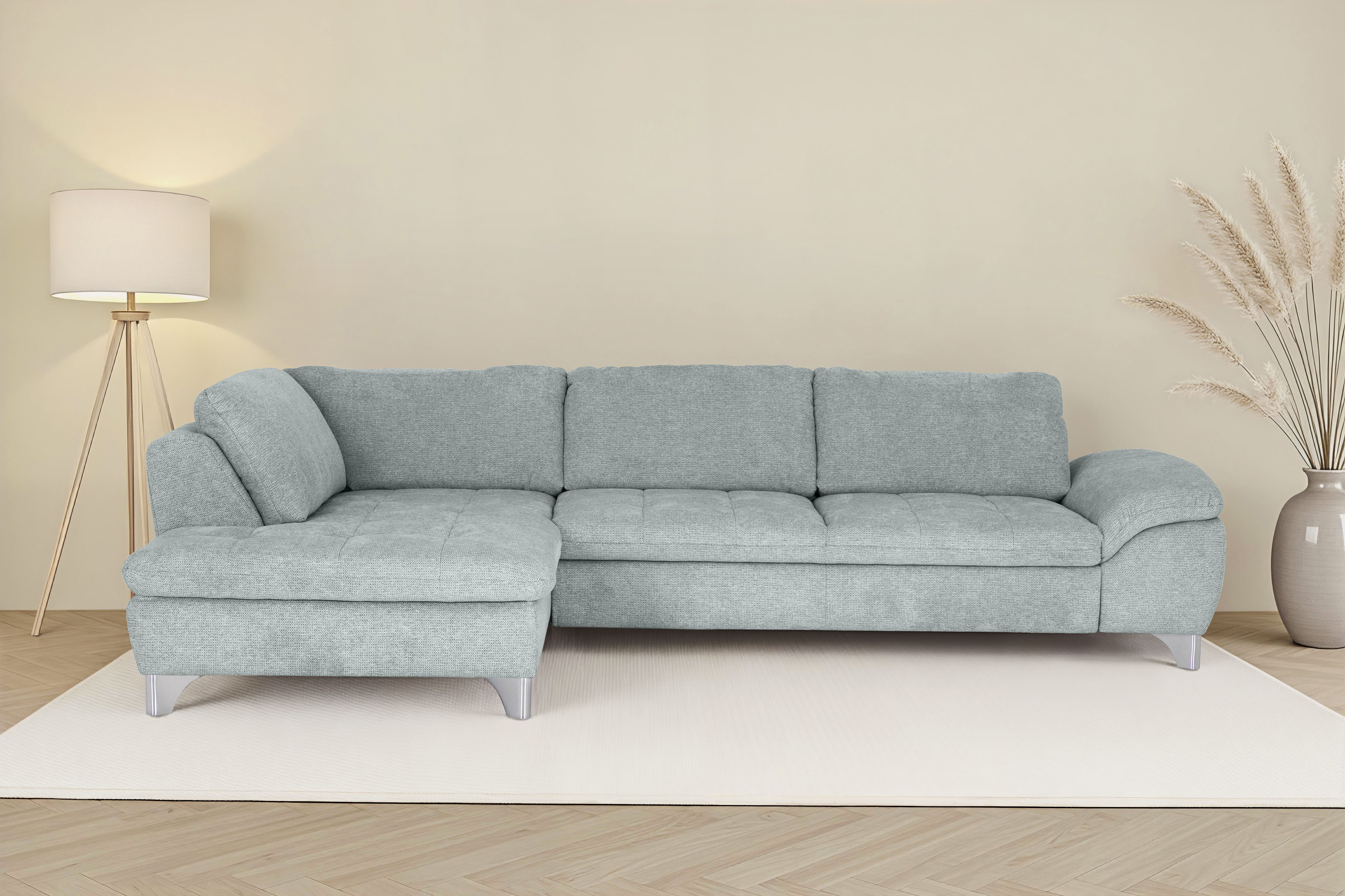 Die PlanBar Ecksofa "Ottomane MP-IN14007 L-Form, Breite 306 cm" wahlweise mit Schlaffunktion und verstellbaren Kopfstützen