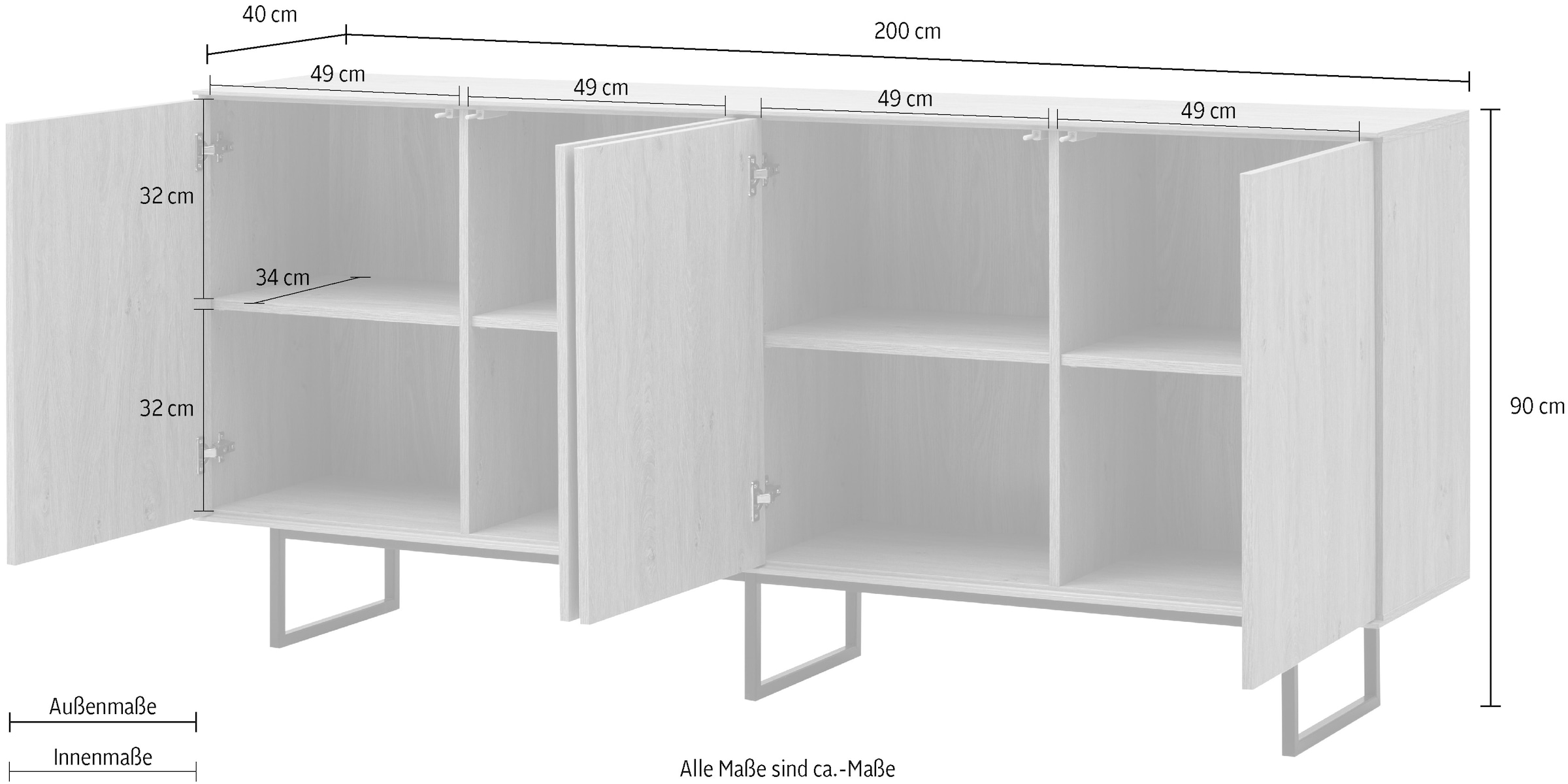 Home affaire Sideboard »Lund, moderner Schrank, Kommode mit Kufengestell«, ausreichend Stauraum, vielseitig einsetzbar, 200 cm breit
